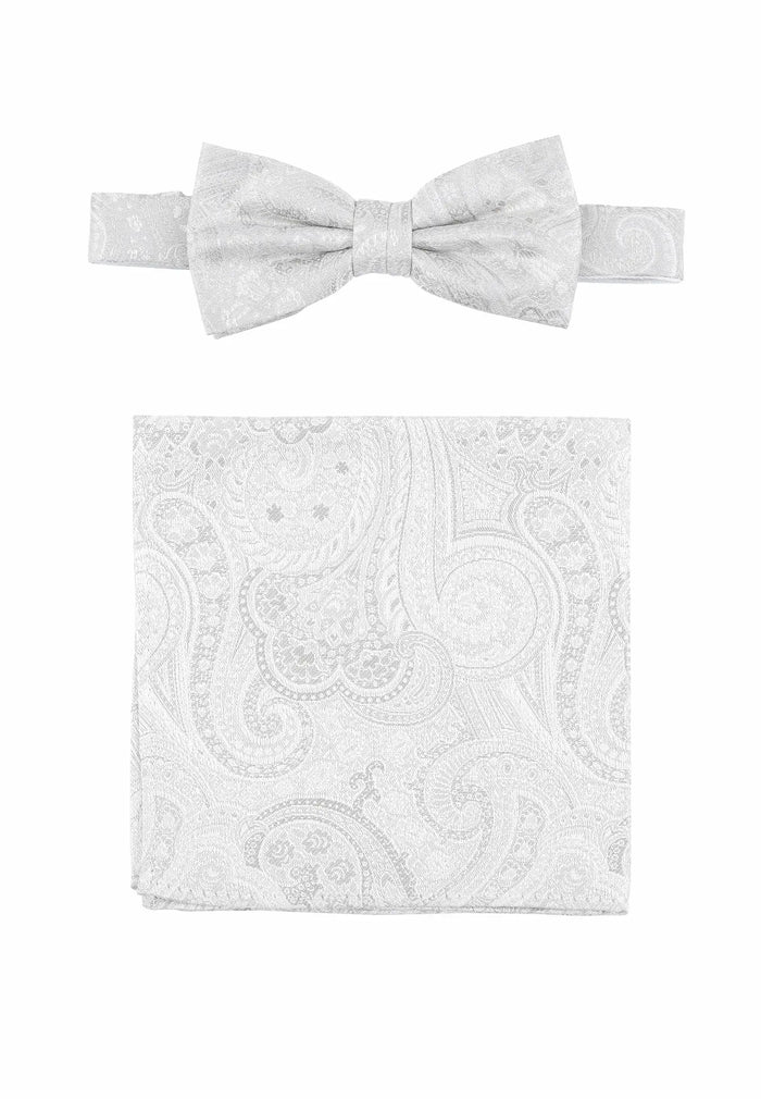 Men's silk wedding bow tie and pocket square set – Paisley