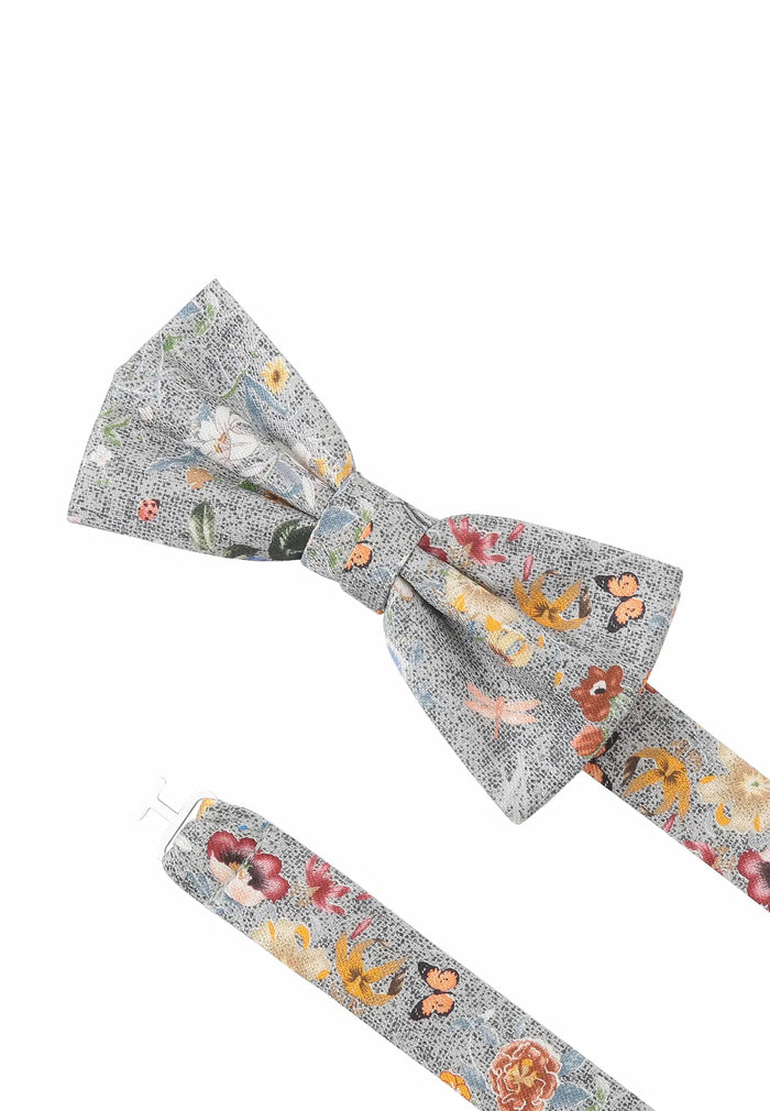 Men's Bow Tie and Pocket Square Set in Silk & Cotton – Floral Pattern