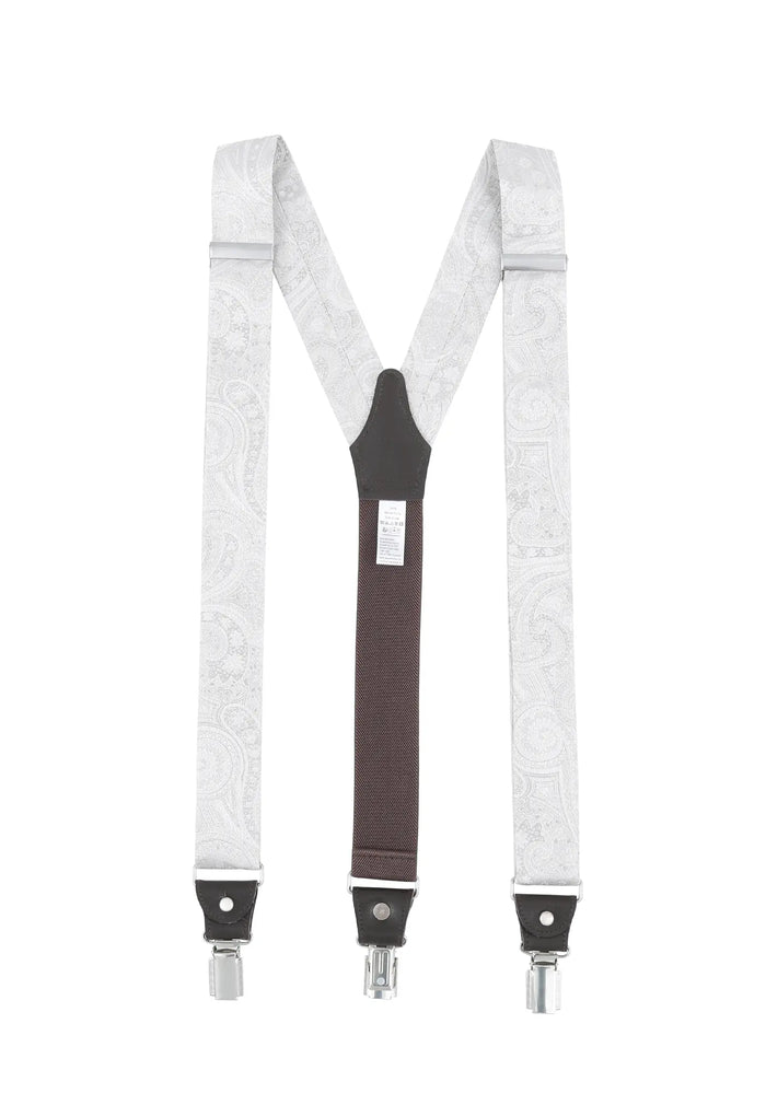Men's Wedding Suspenders Set with Bow Tie & Pocket Square – Paisley