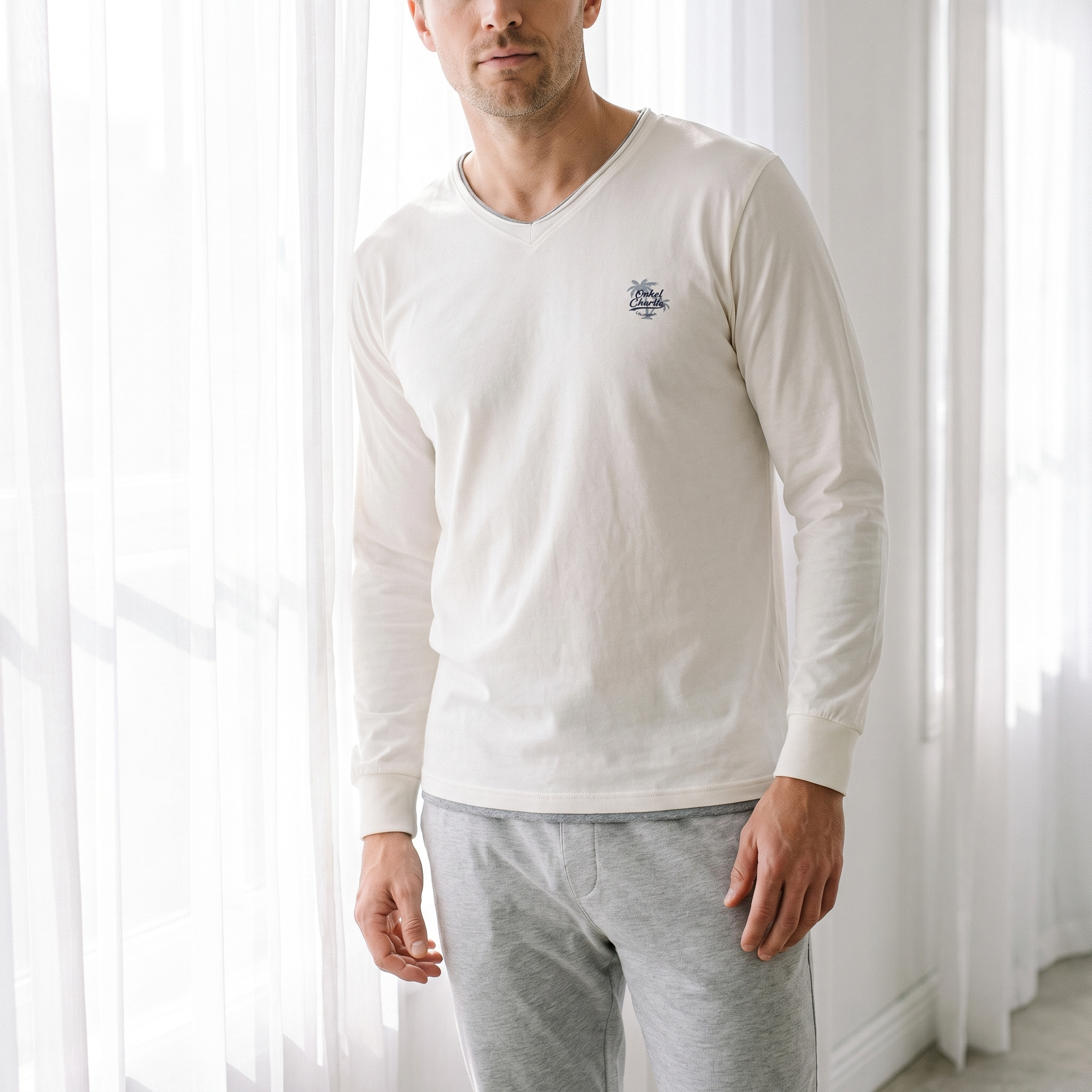 Loungewear von STYLE4HIM – Longsleeve mit V-Ausschnitt und Lounge-Hose
