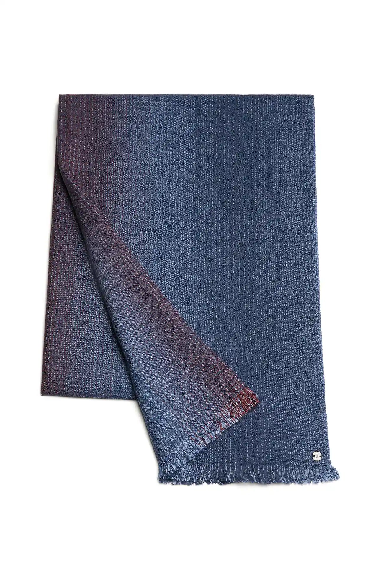 (Blau) Herrenschal Mikro Baumwolle – gefaltet mit Fransen
