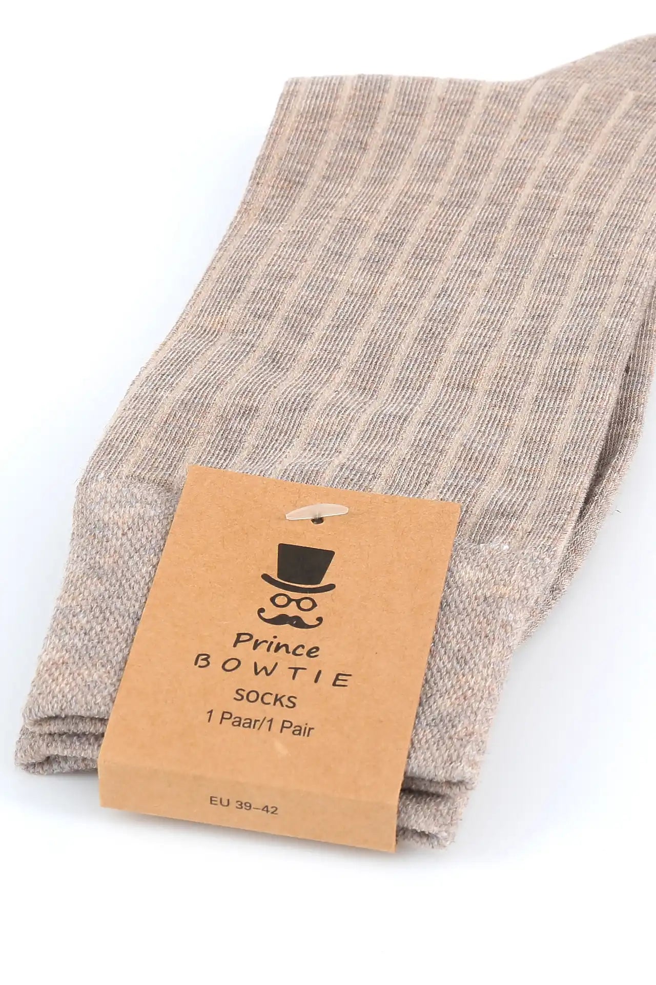 (Beige) Herren Socken Rippstruktur mit Prince Bowtie Etikett – Verpackung