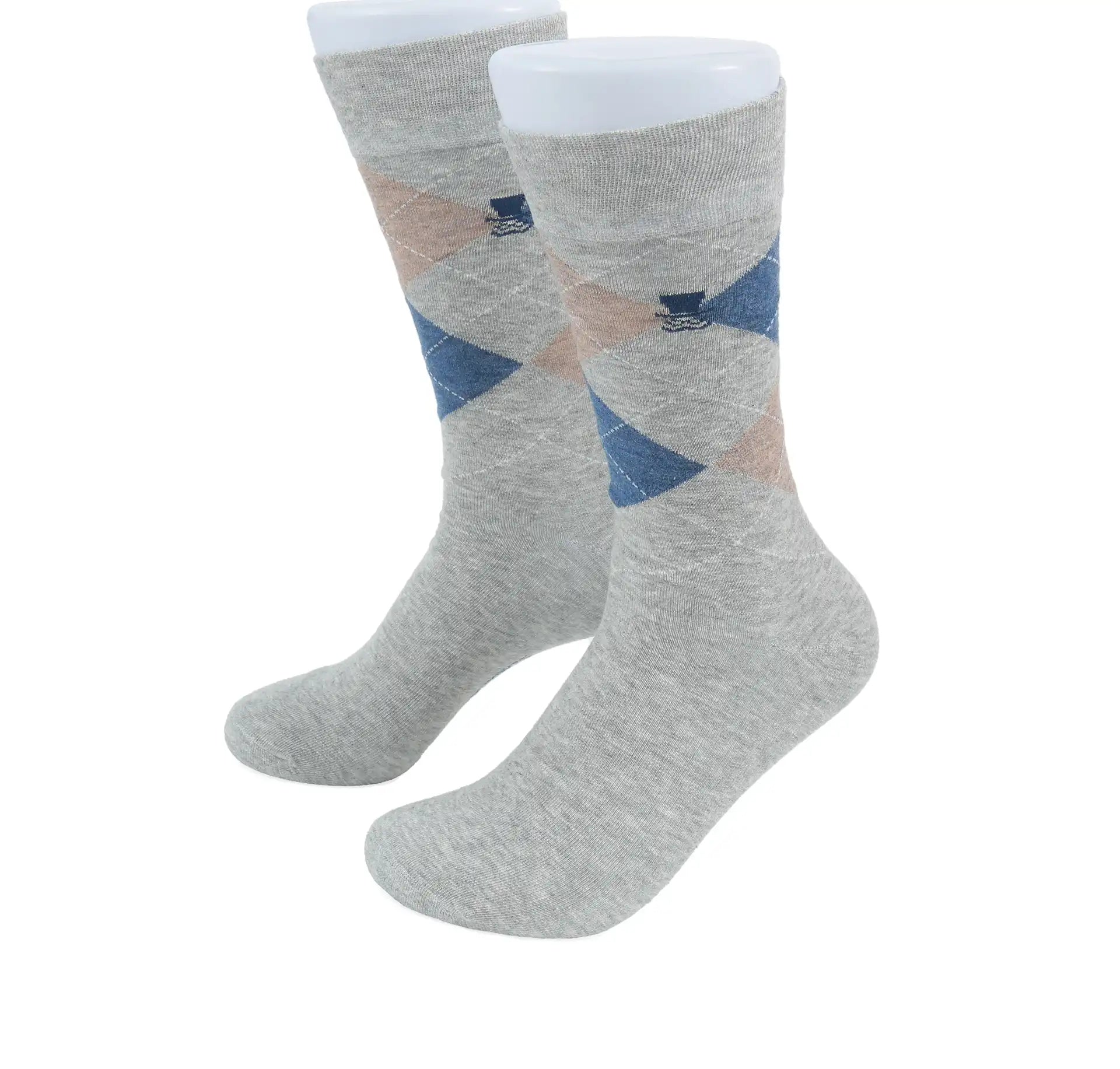 (Hellgrau) Herren Socken Argyle-Muster Baumwolle – Trageansicht