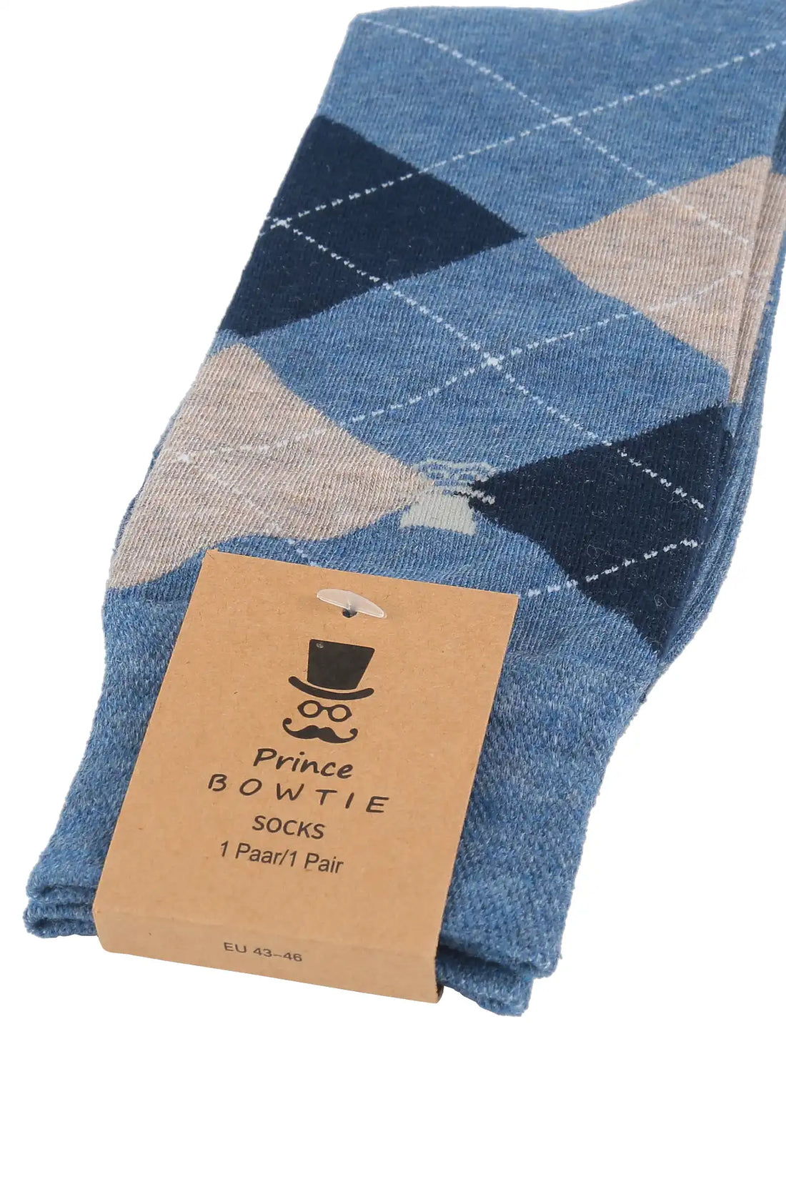 (Hellblau) Herren Socken Argyle-Muster mit Prince Bowtie Etikett – Verpackung