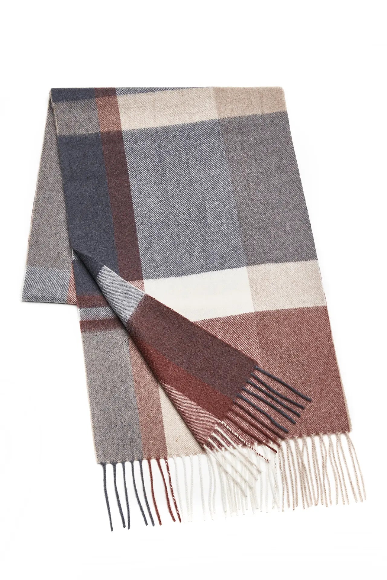 (Ziegel) Kaschmirschal Herren 100% Cashmere Karo – gefaltet mit Fransen