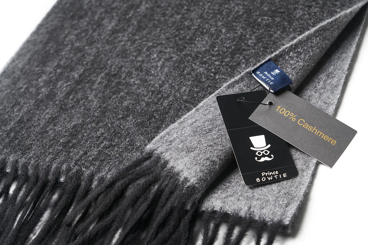 (Anthrazit) Kaschmirschal 100% Cashmere – Detailansicht Prince Bowtie Label