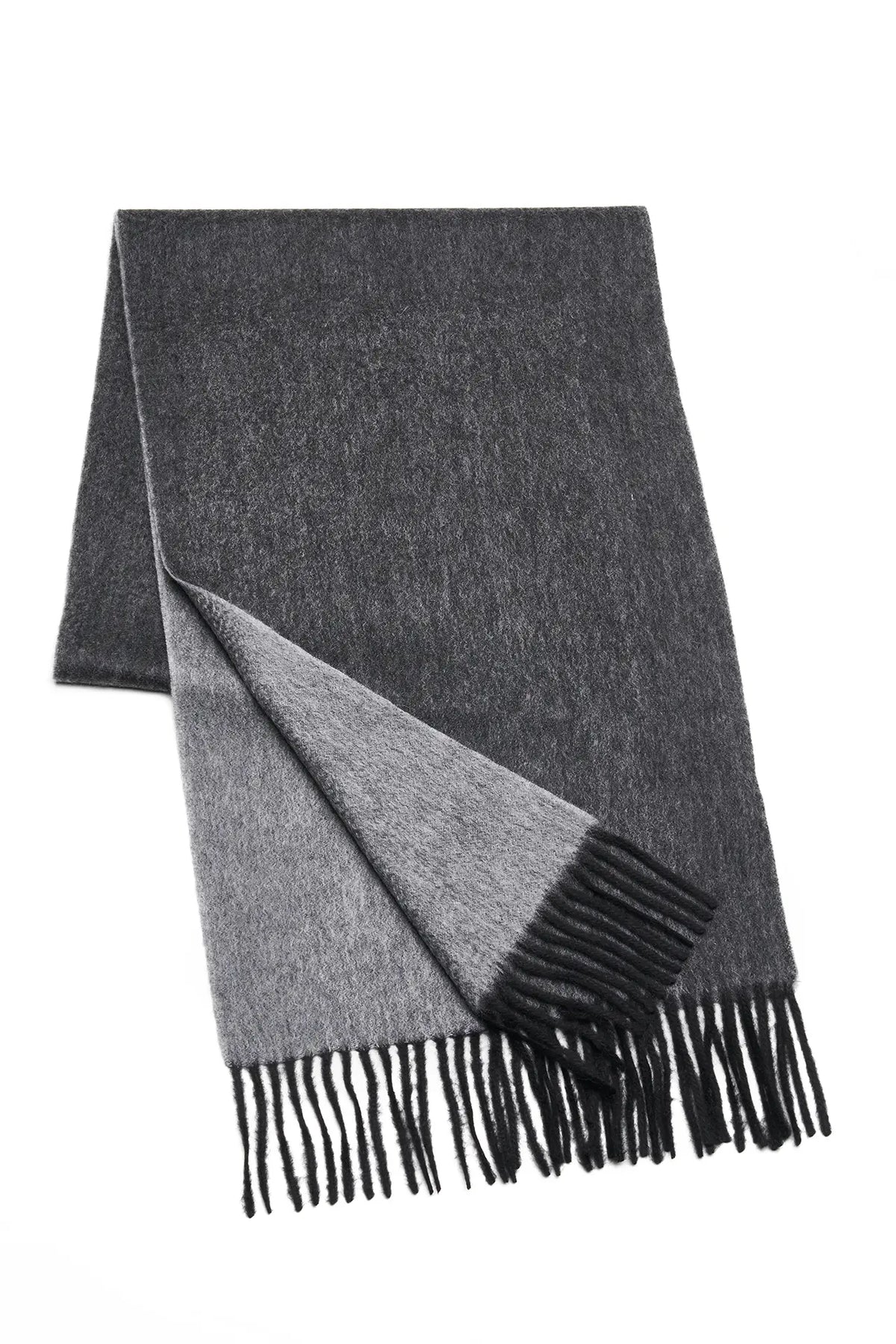 (Anthrazit) Kaschmirschal Herren Uni 100% Cashmere – gefaltet mit Fransen