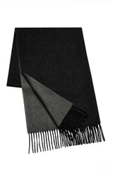 (Schwarz) Kaschmirschal Herren Uni 100% Cashmere – gefaltet mit Fransen