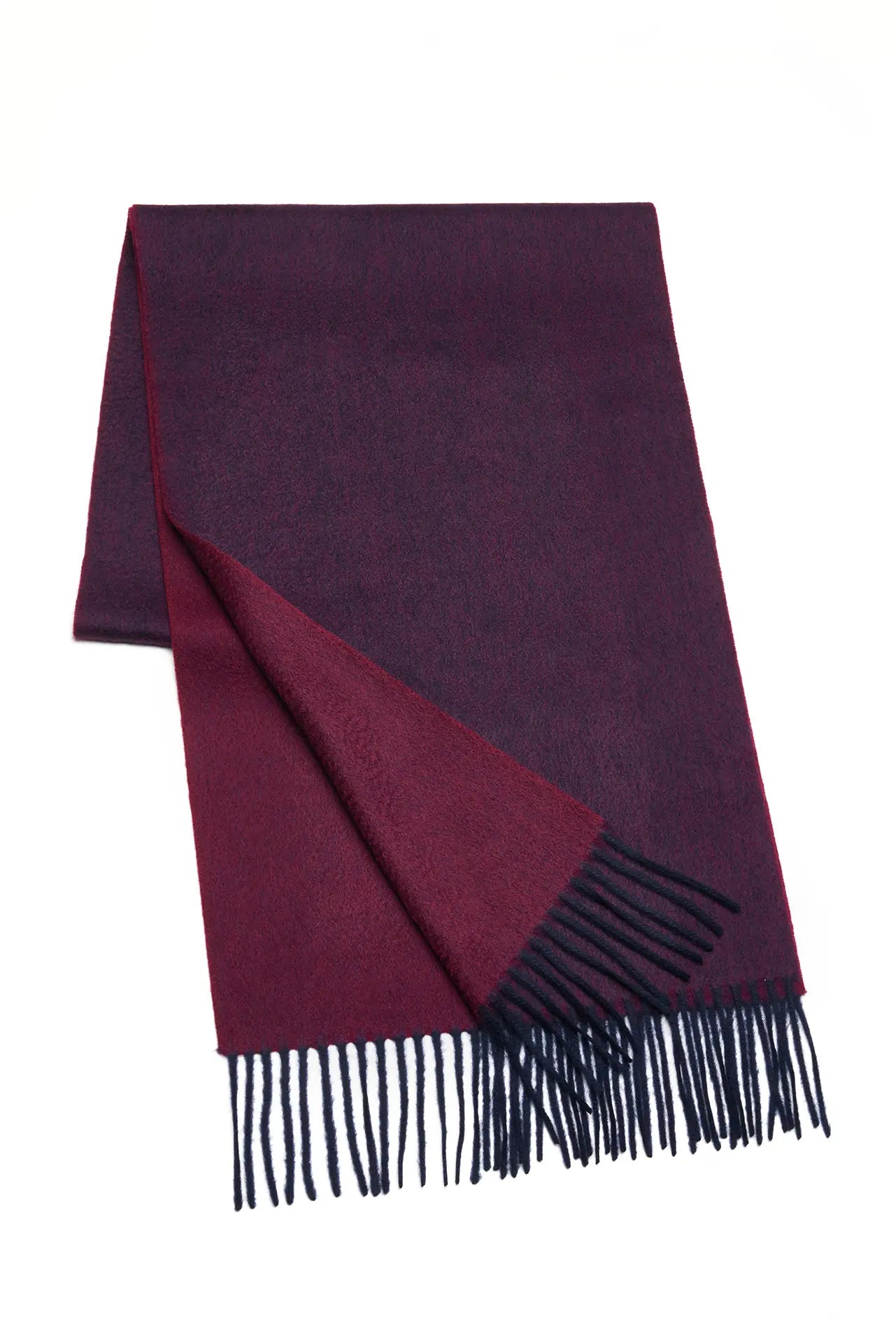 (Bordeaux) Kaschmirschal Herren Uni 100% Cashmere – gefaltet mit Fransen