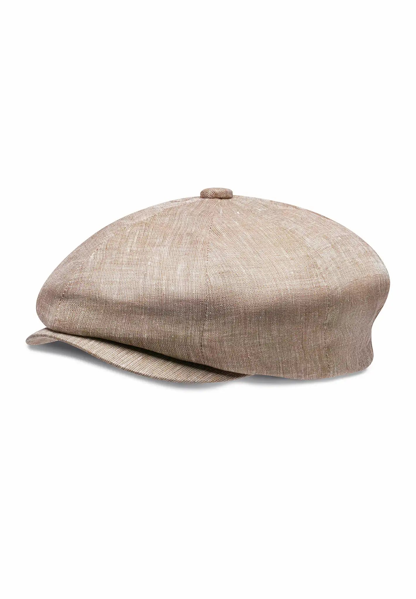 (Beige) Leinen-Ballonmütze Herren – Newsboy Cap Seitenansicht