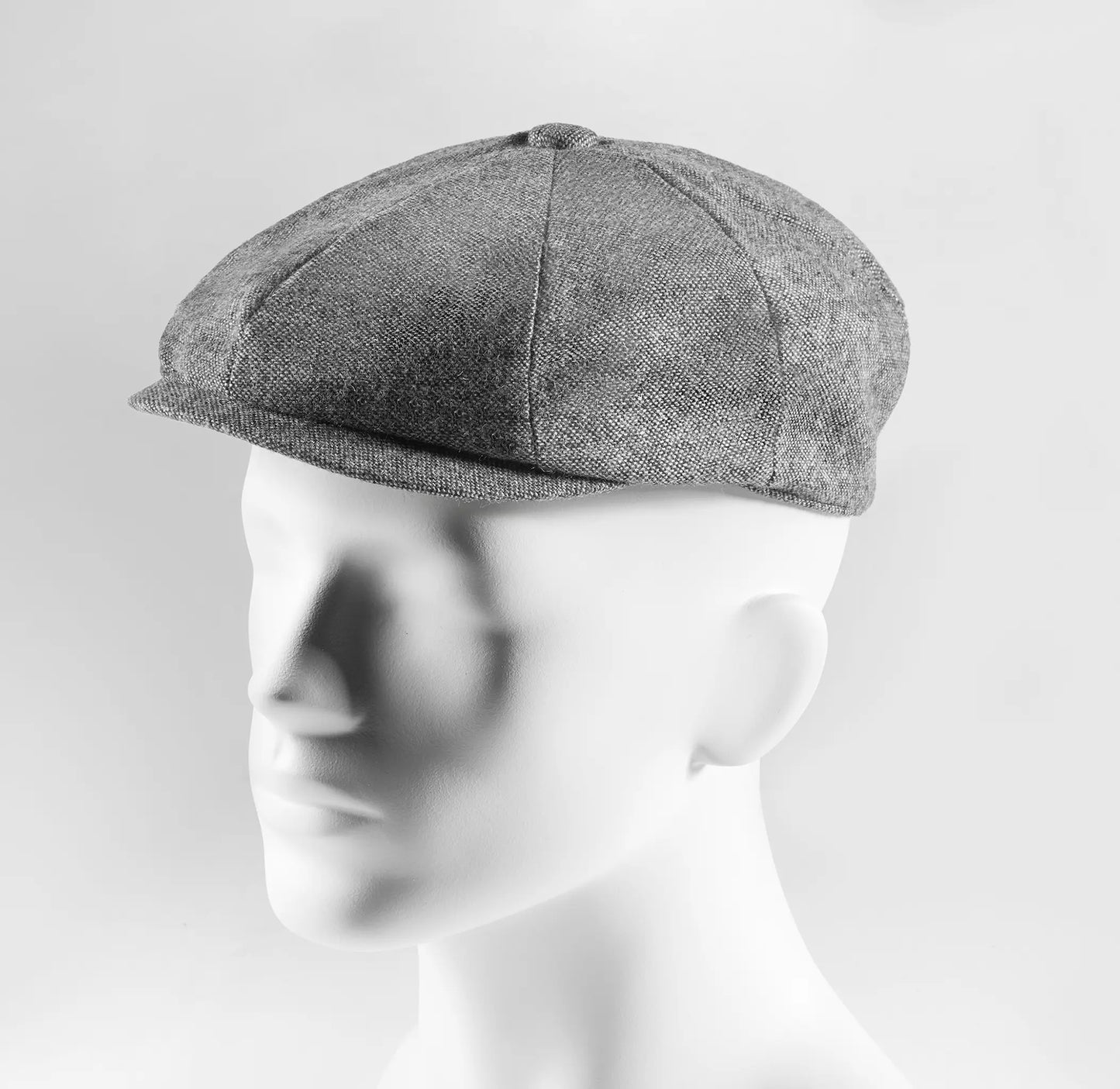 (Grau) Ballonmütze Herren Tweed Newsboy Cap – Seitenansicht auf Mannequin