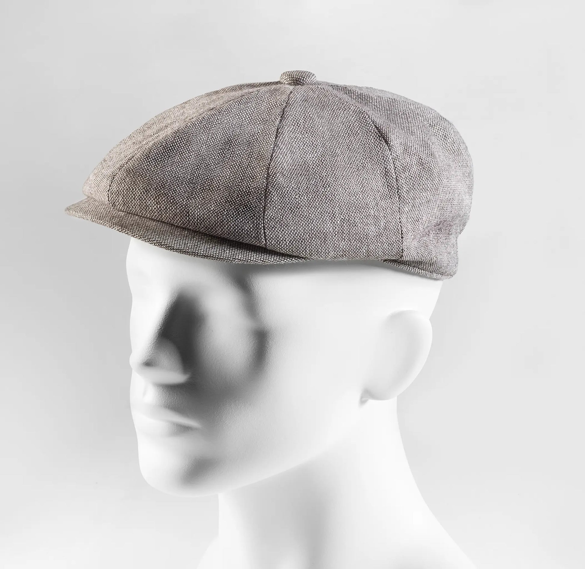 (Beige) Ballonmütze Herren Tweed Newsboy Cap – Seitenansicht auf Mannequin