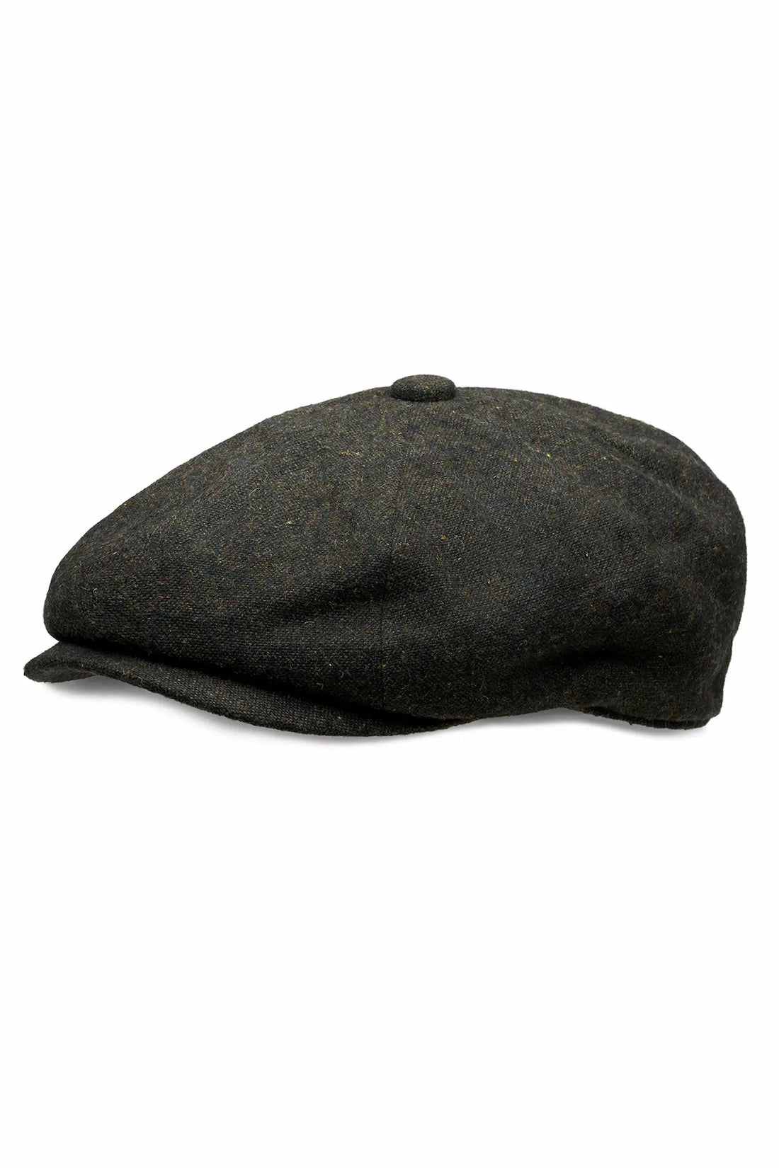 (Dunkelgrün) Ballonmütze Tweed Newsboy Cap – Detailansicht schräg