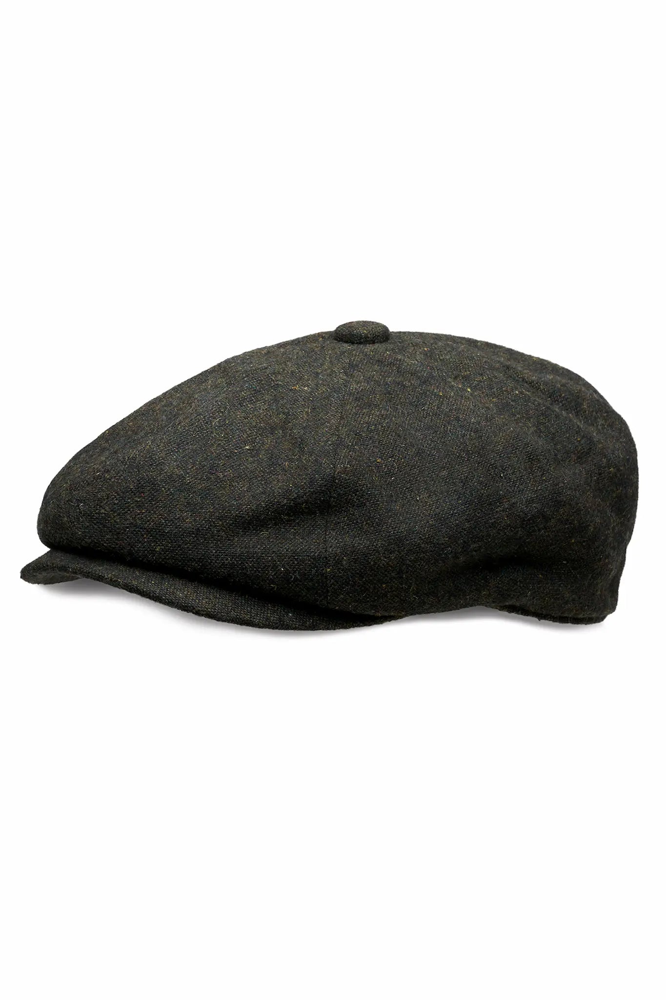(Dunkelgrün) Ballonmütze Tweed Newsboy Cap – Detailansicht schräg