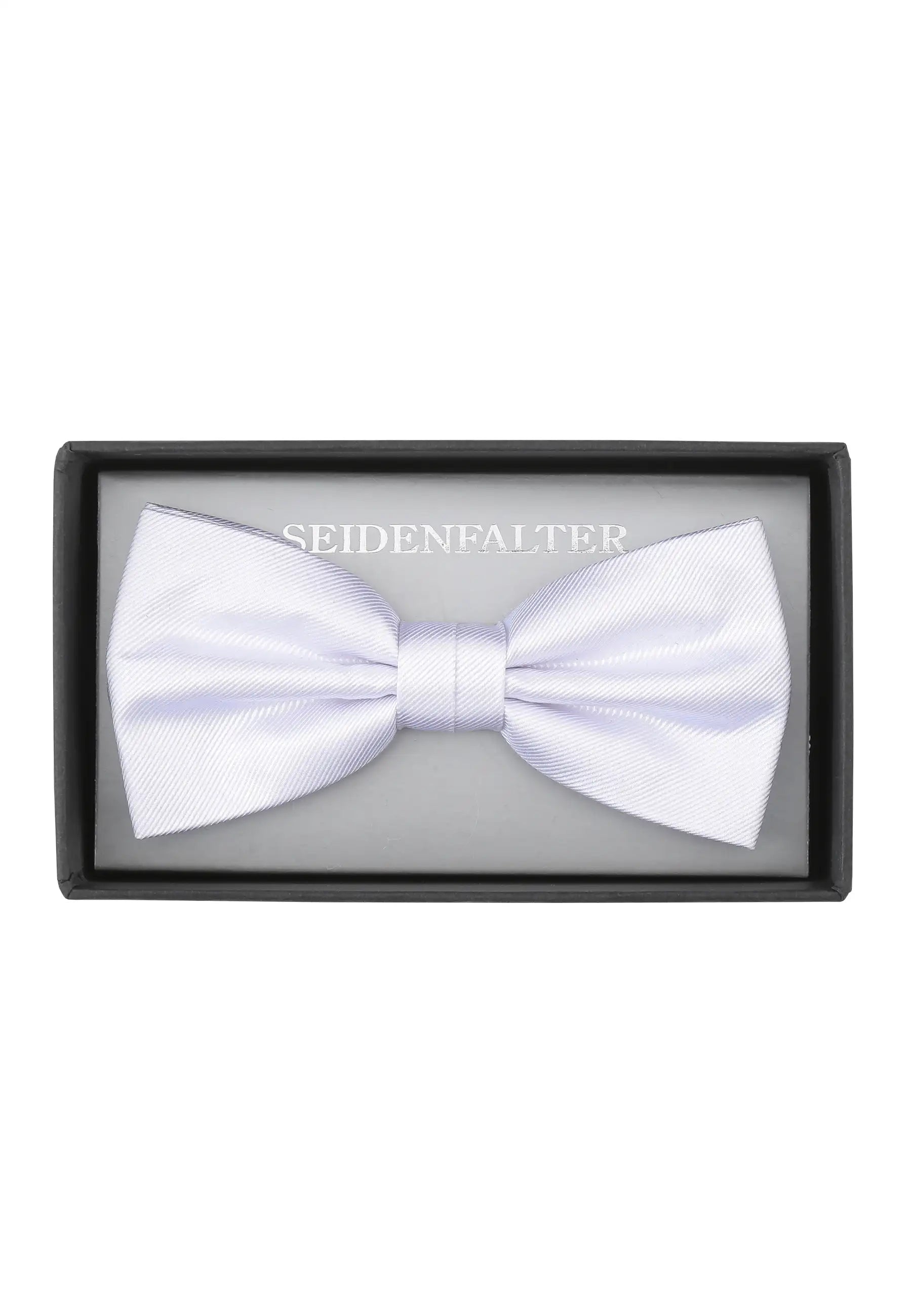 (Weiß) Vorgebundene Uni Fliege aus Seide in Geschenkbox