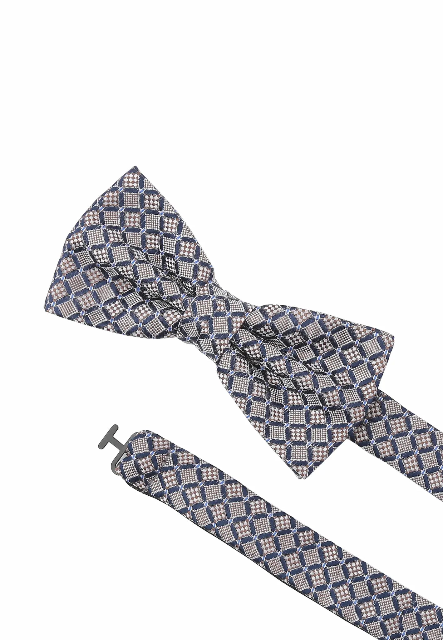 (Beige) Detailaufnahme Seidenfliege Würfelmuster beige mit verstellbarem Band