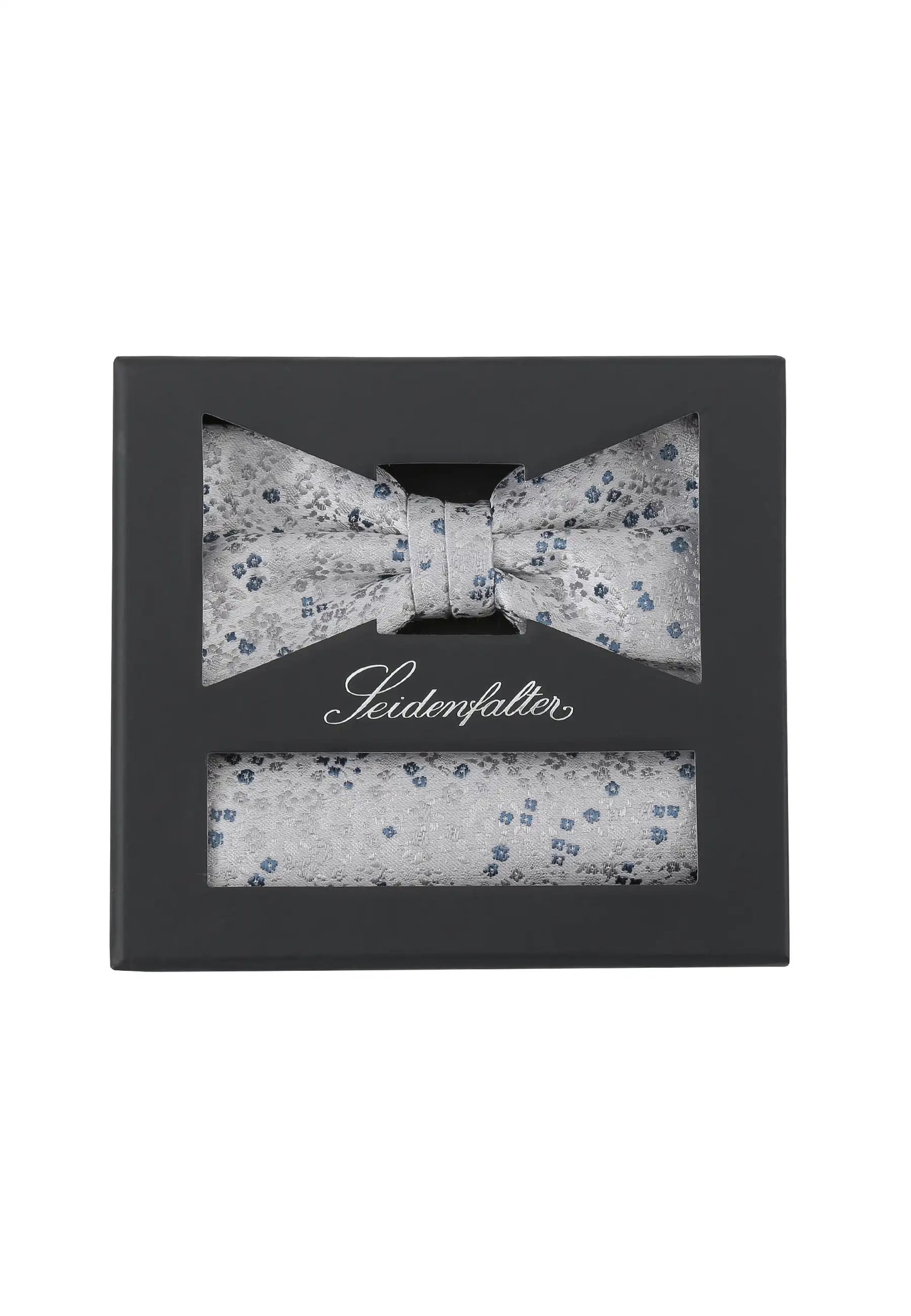 (Hellgrau) Seidenfalter Fliege-Einstecktuch Set in Geschenkbox, florales Muster