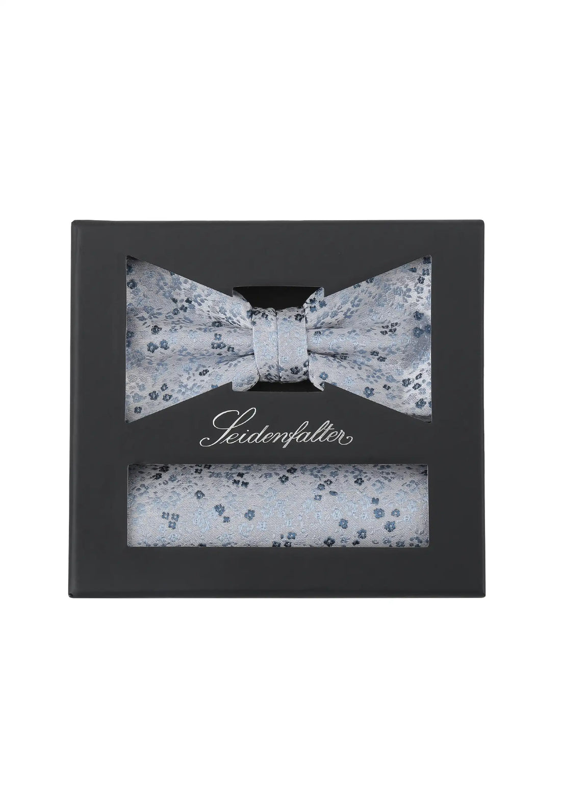(Hellblau) Seidenfalter Fliege-Einstecktuch Set in Geschenkbox, florales Muster