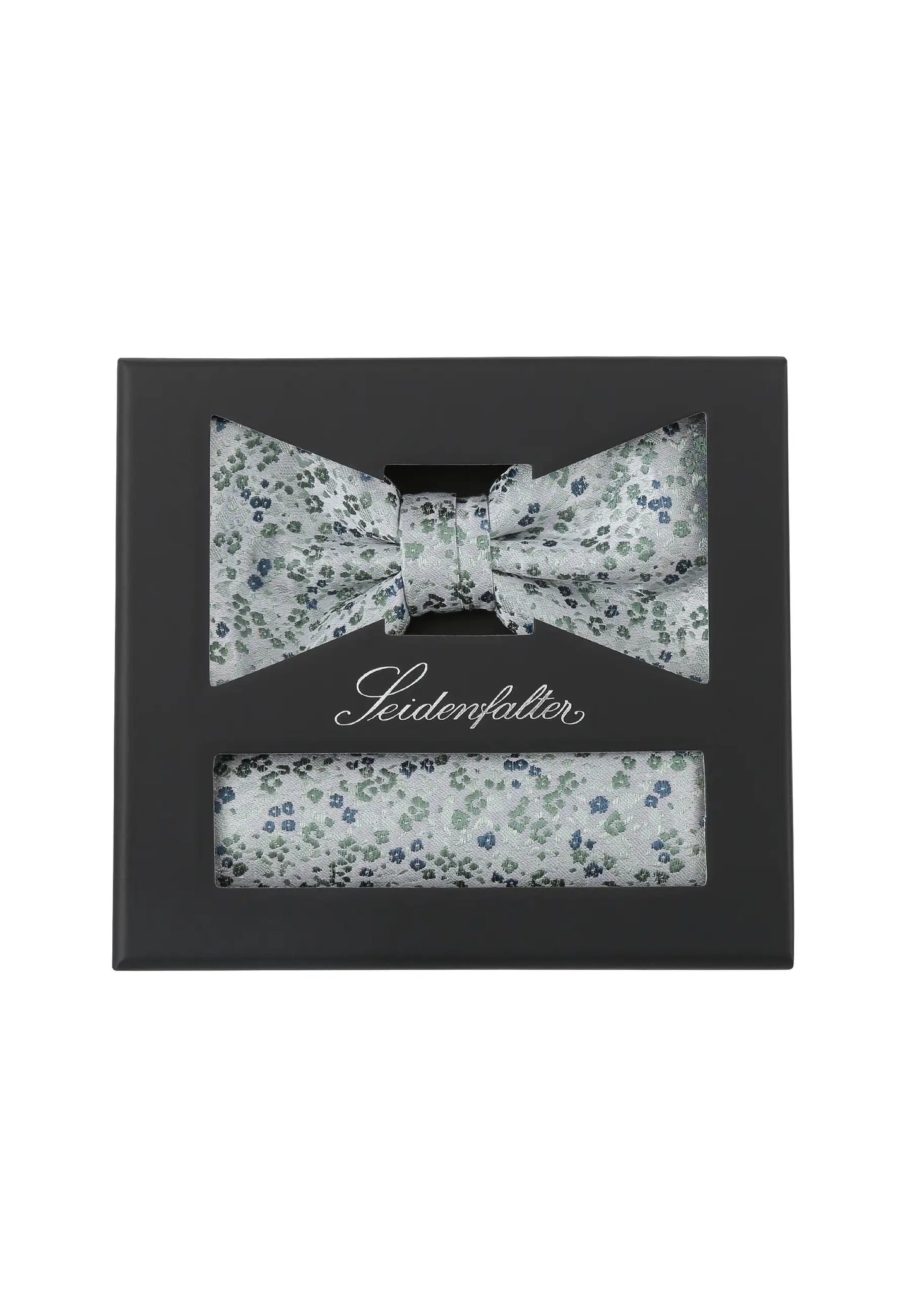 (Mint) Seidenfalter Fliege-Einstecktuch Set in Geschenkbox, florales Muster