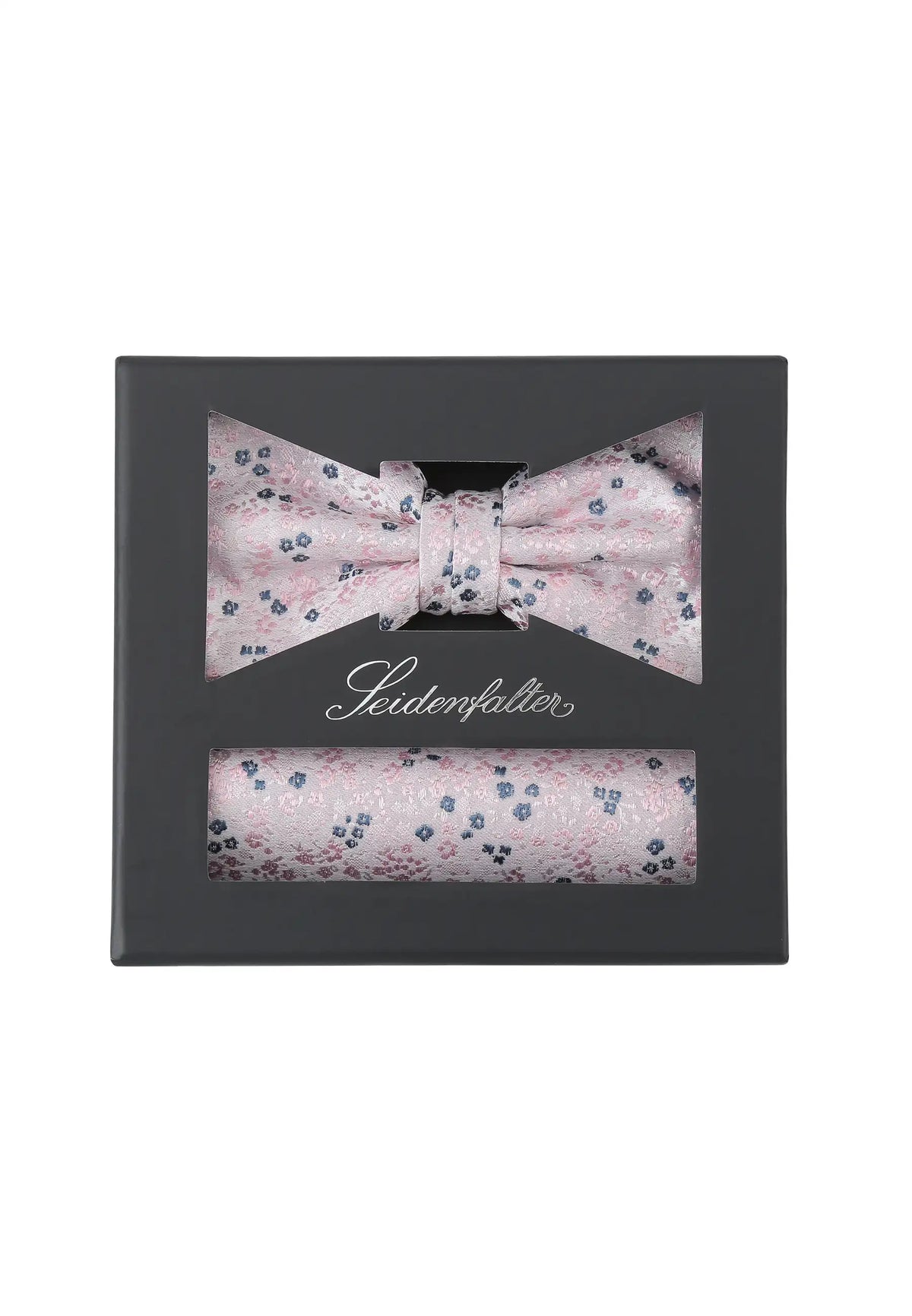 (Rosa) Seidenfalter Fliege-Einstecktuch Set in Geschenkbox, florales Muster