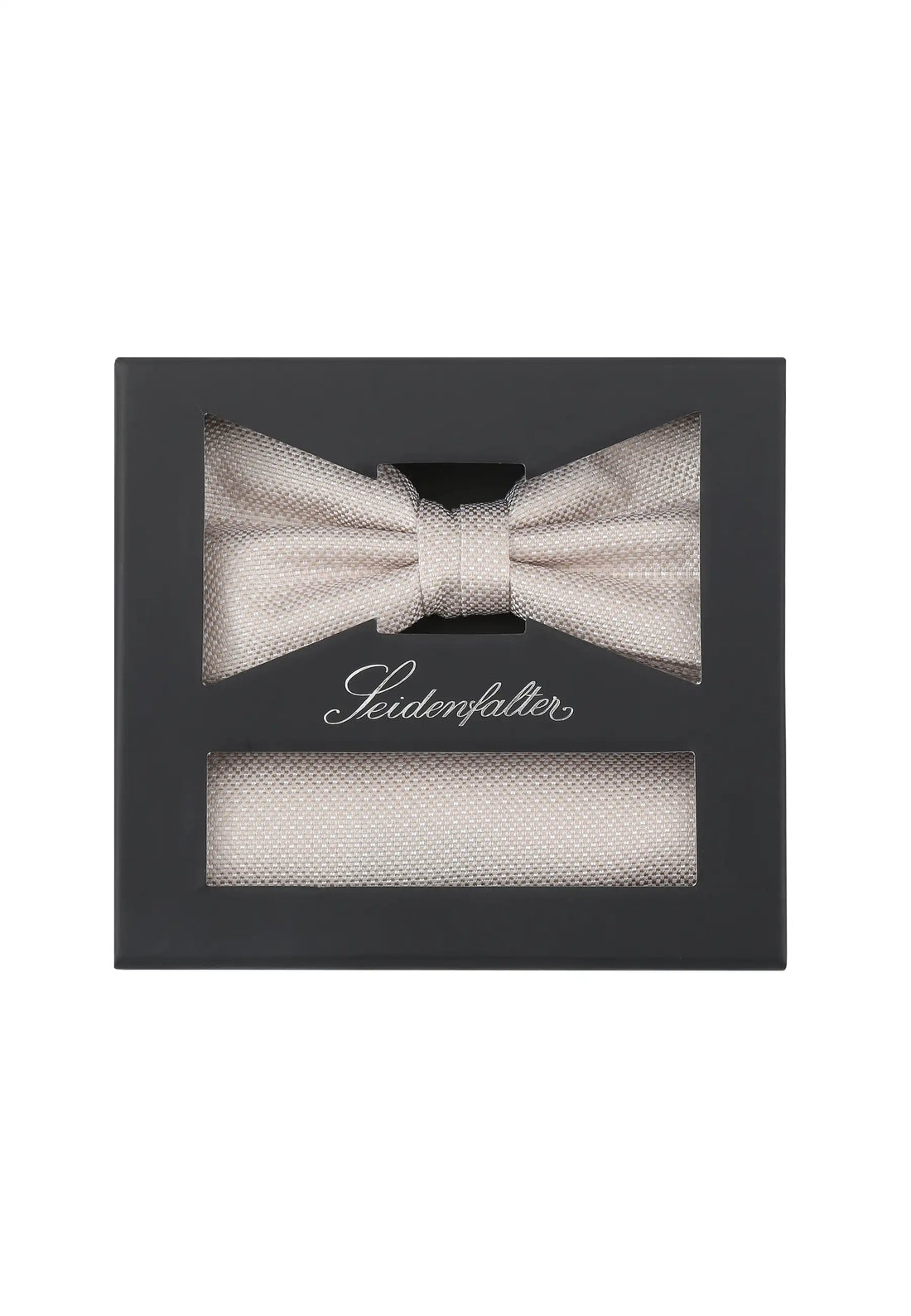 (Beige) Fliege und Einstecktuch Set aus Seide in Geschenkbox, Feinstruktur