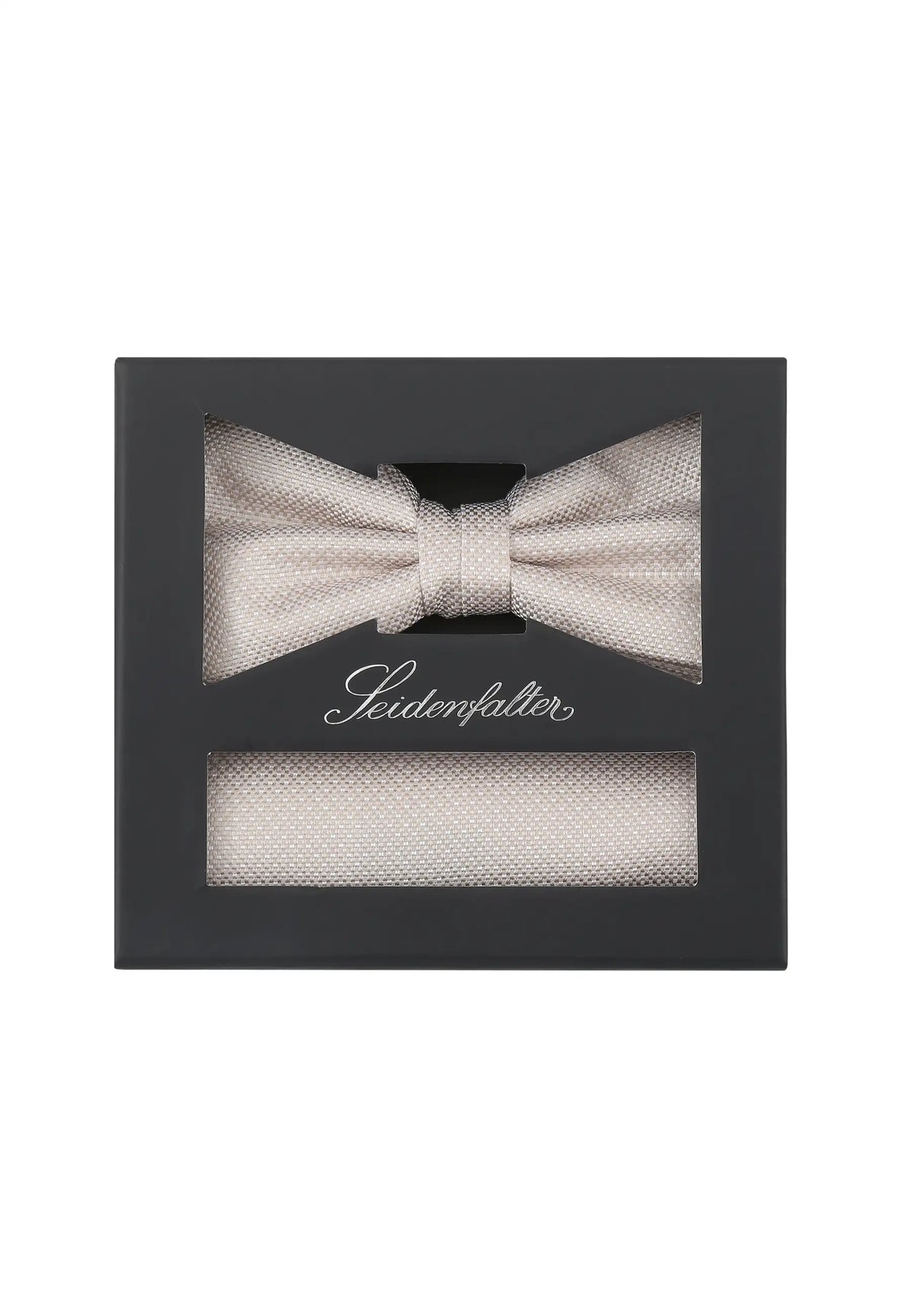 (Beige) Fliege und Einstecktuch Set aus Seide in Geschenkbox, Feinstruktur