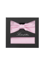 (Rosa) Fliege und Einstecktuch Set aus Seide in Geschenkbox, Feinstruktur