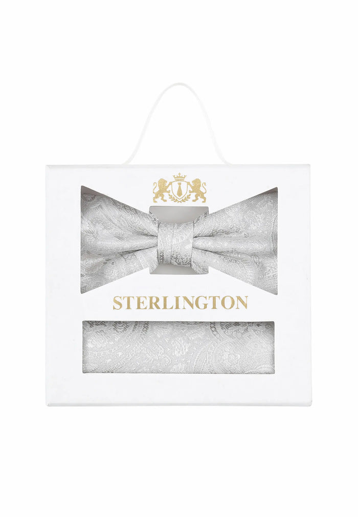 Men's silk wedding bow tie and pocket square set – Paisley