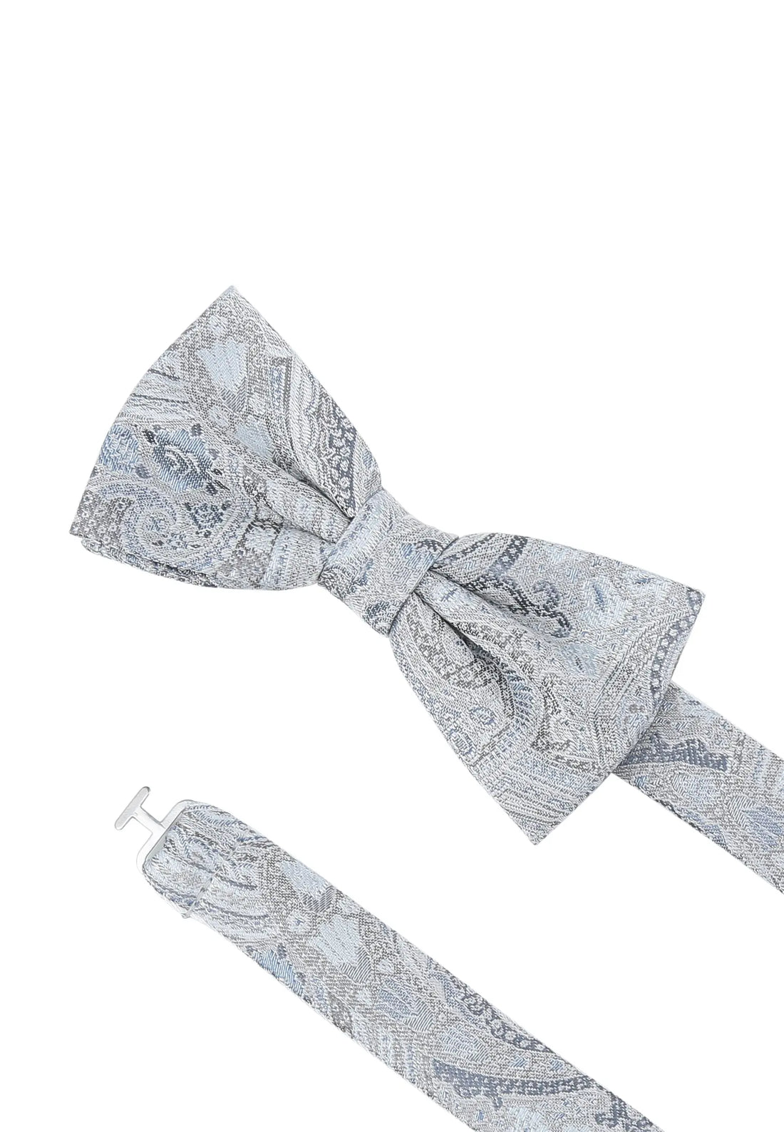 (Blau) Fliege Hochzeit Paisley Seide – Detailansicht mit verstellbarem Größenband