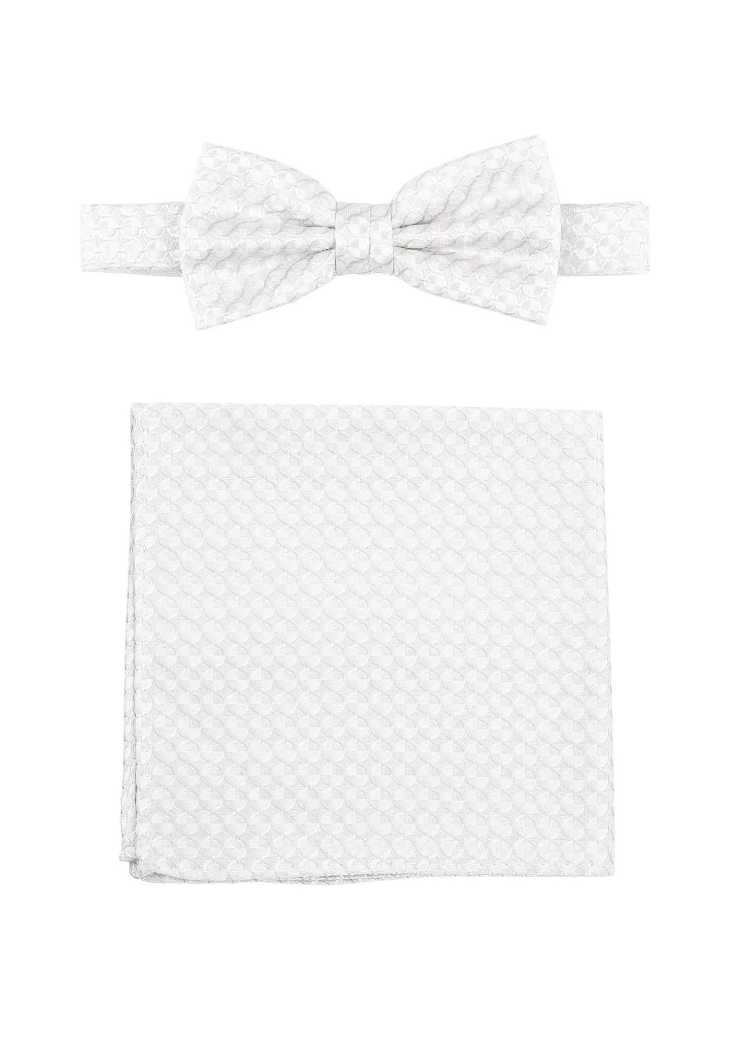 (Champagner) Fliege und Einstecktuch Set Hochzeit Kreise – Fliege und Tuch ausgelegt