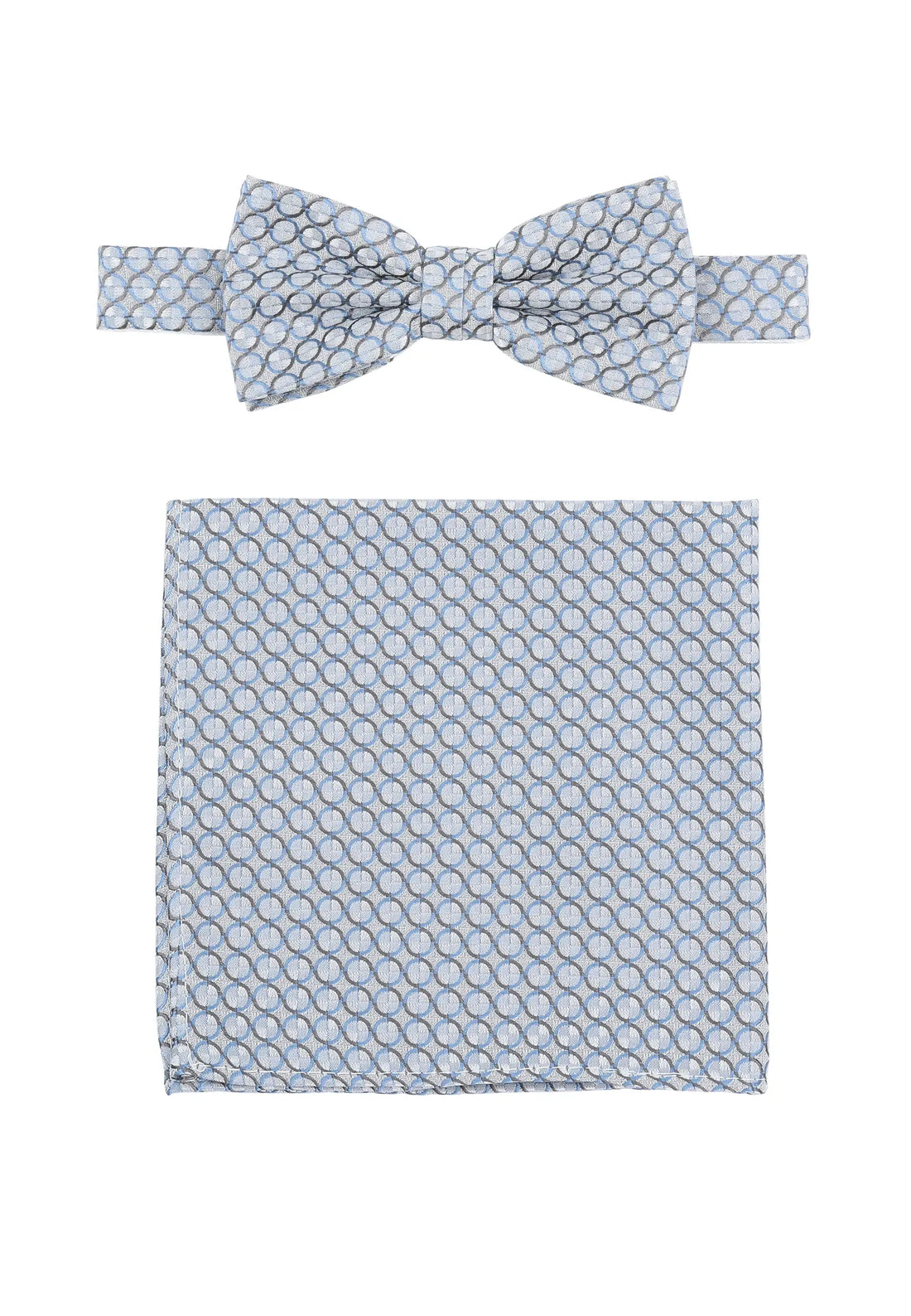 (Blau) Fliege und Einstecktuch Set Hochzeit Kreise – Fliege und Tuch ausgelegt