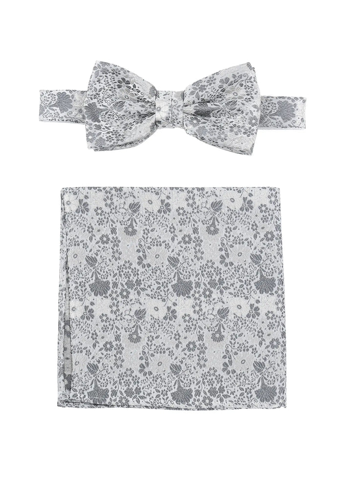 Men's silk wedding bow tie and pocket square set – Floral