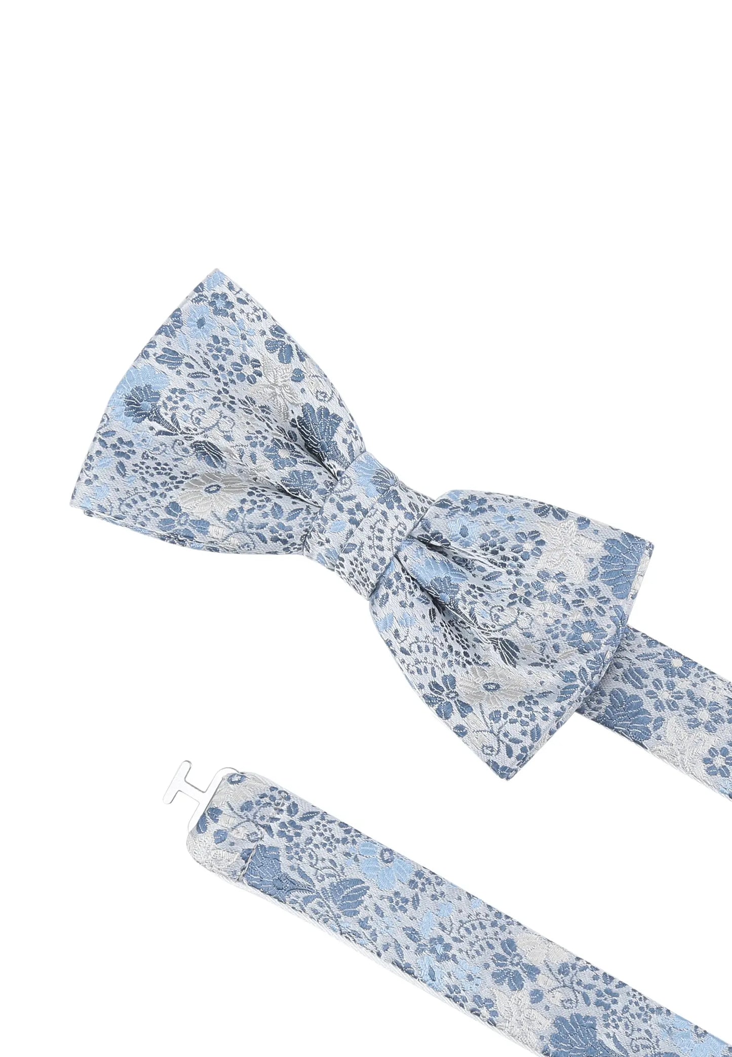 (Hellblau) Hochzeitsfliege Floral Seide – Detailansicht mit verstellbarem Größenband