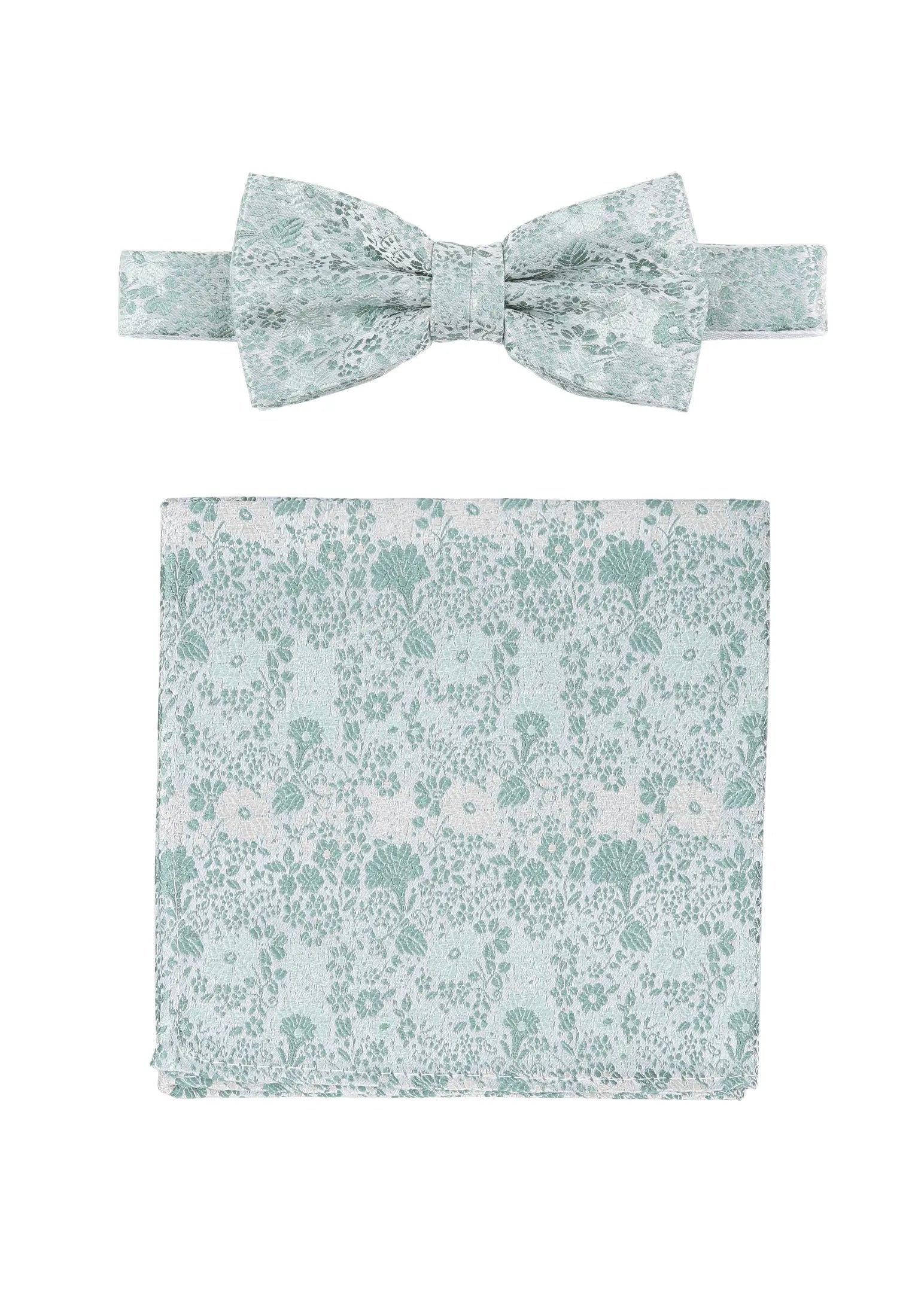 (Mint) Fliege und Einstecktuch Set Hochzeit Floral – Fliege und Tuch ausgelegt