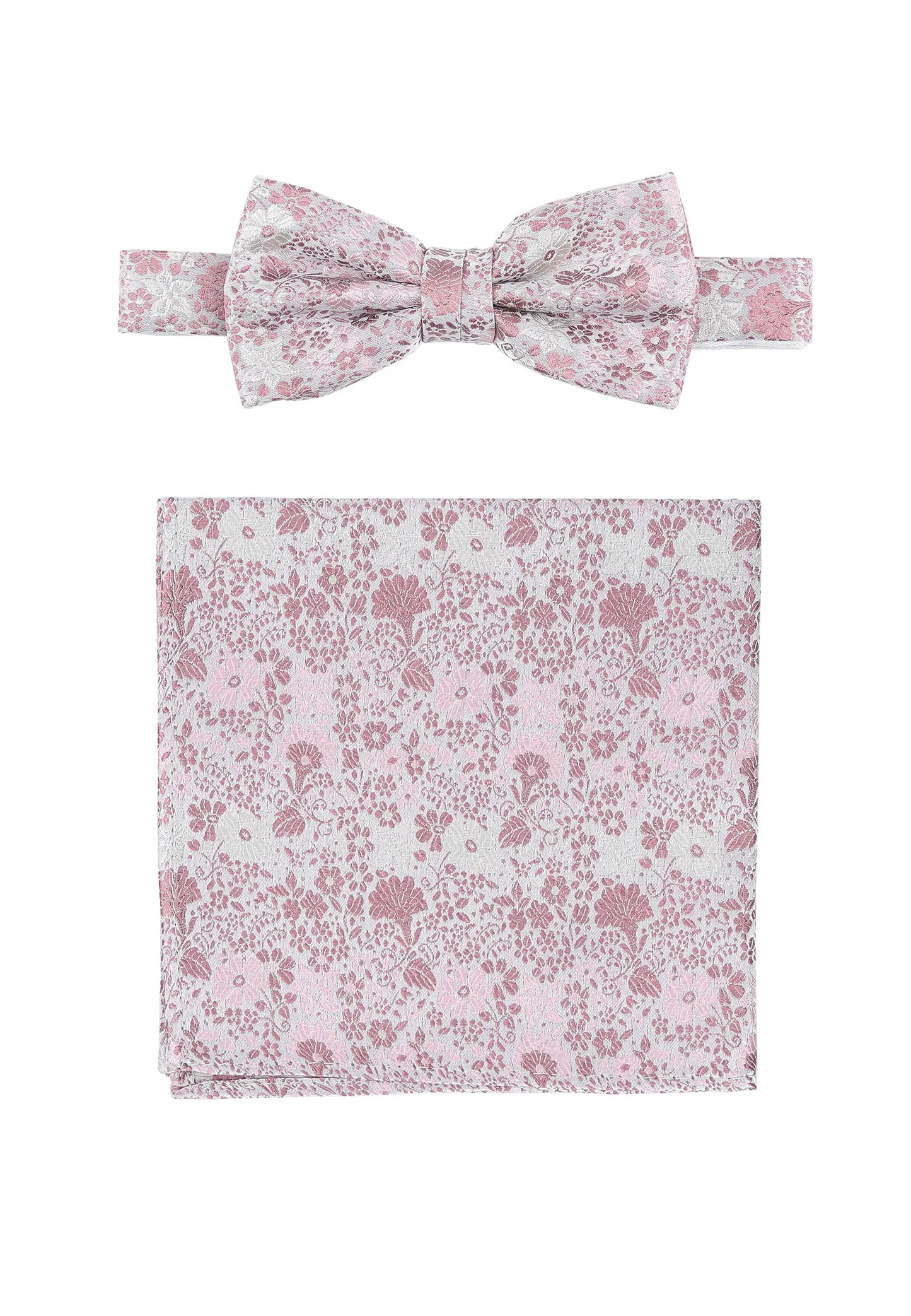 (Rosa) Fliege und Einstecktuch Set Hochzeit Floral – Fliege und Tuch ausgelegt