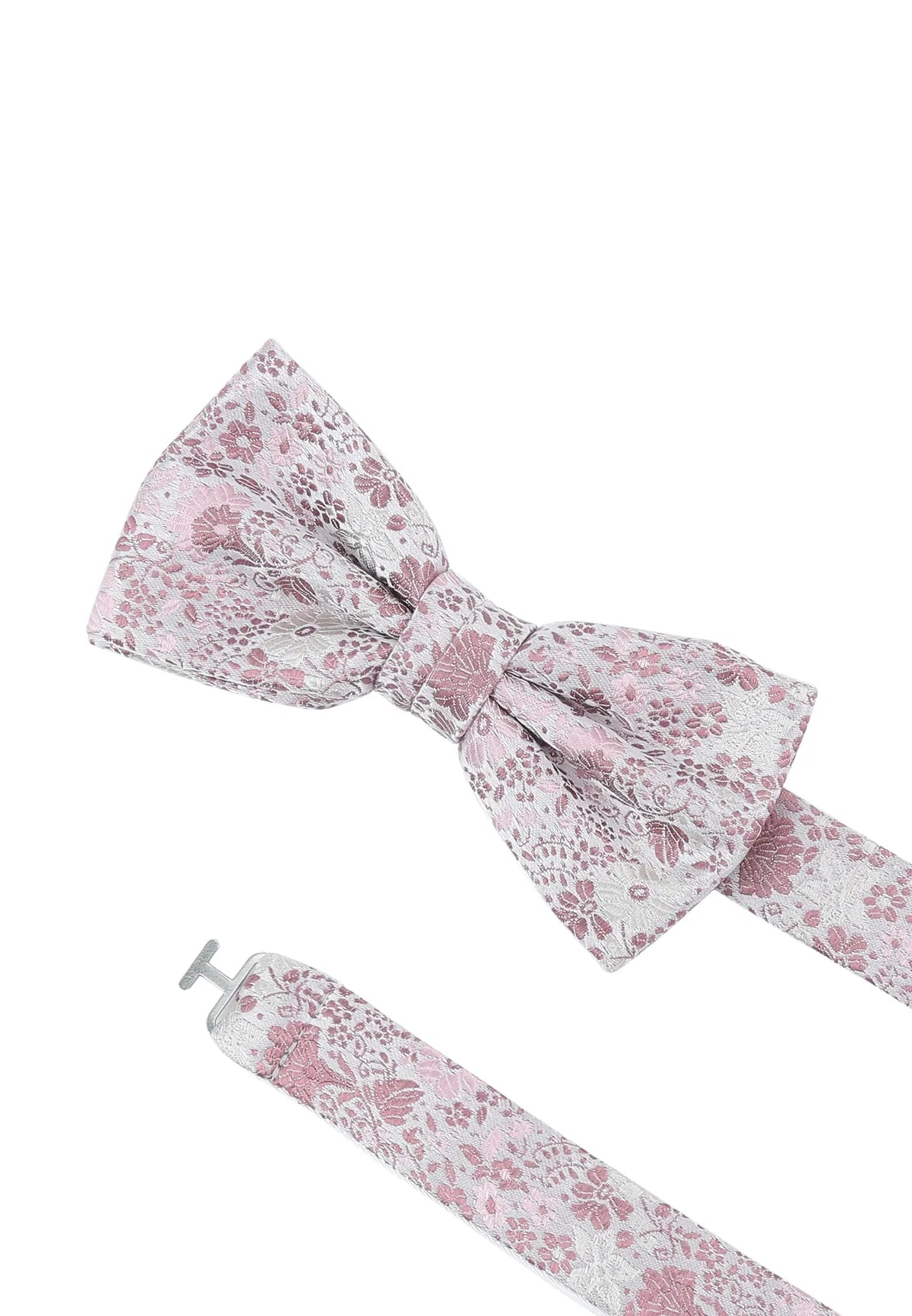(Rosa) Hochzeitsfliege Floral Seide – Detailansicht mit verstellbarem Größenband
