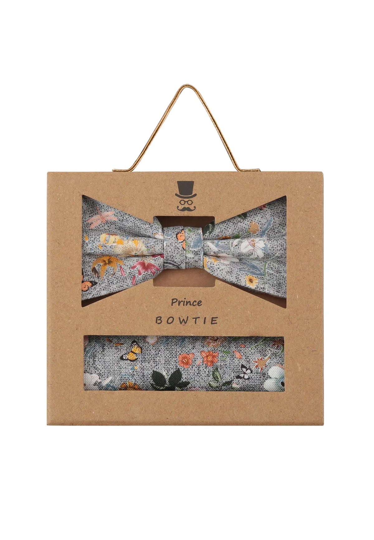 (Grau) Fliege Einstecktuch Set Herren Blumenmuster – Geschenkverpackung