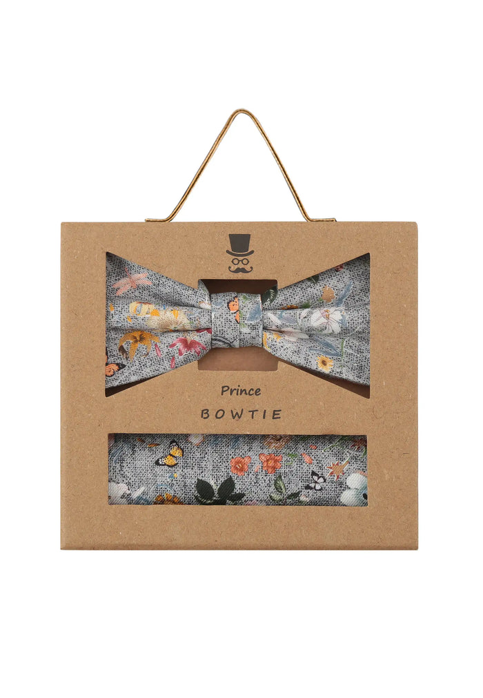 Men's Bow Tie and Pocket Square Set in Silk & Cotton – Floral Pattern