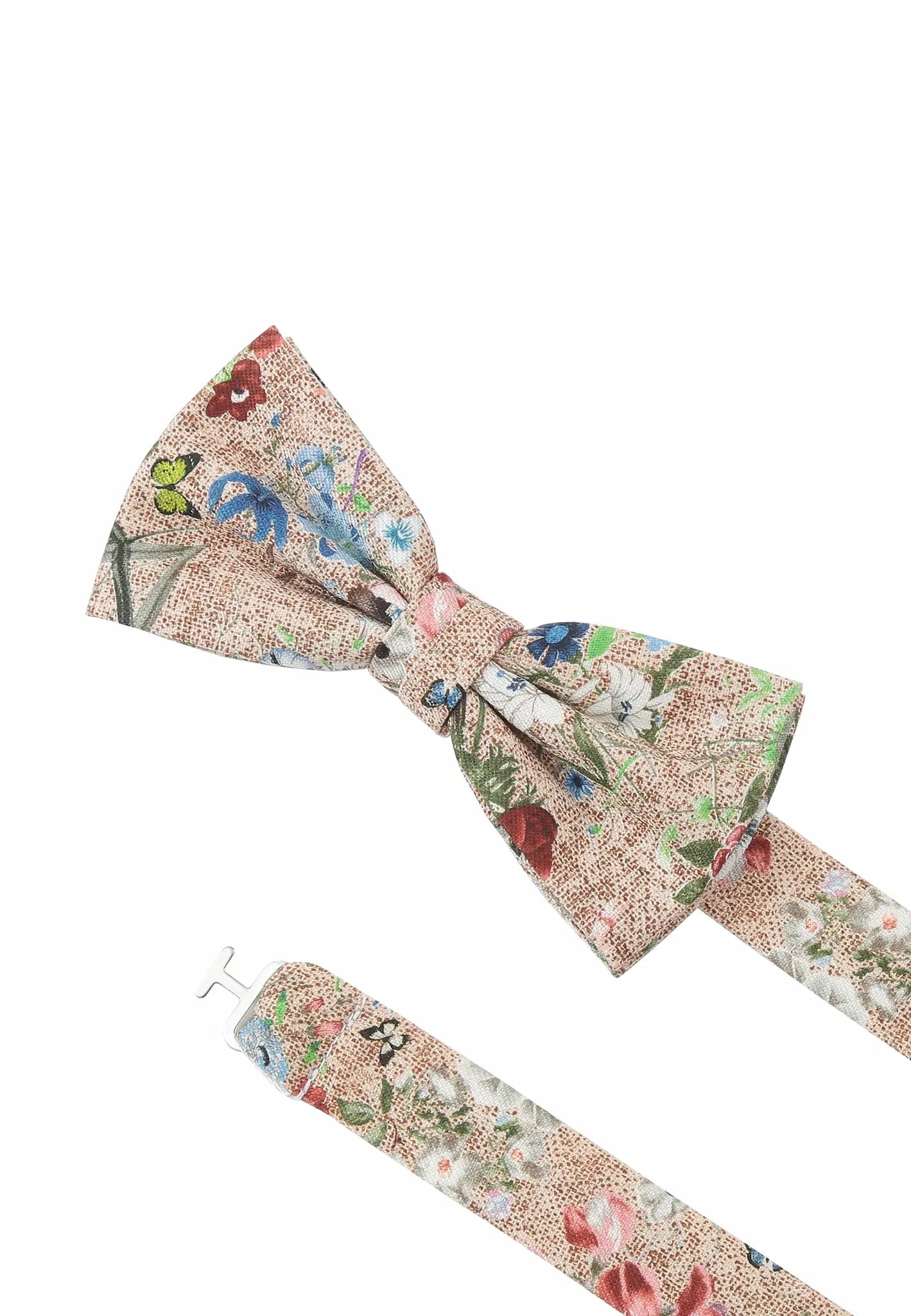 (Beige) Fliege Blumenmuster – Detailansicht mit verstellbarem Größenband