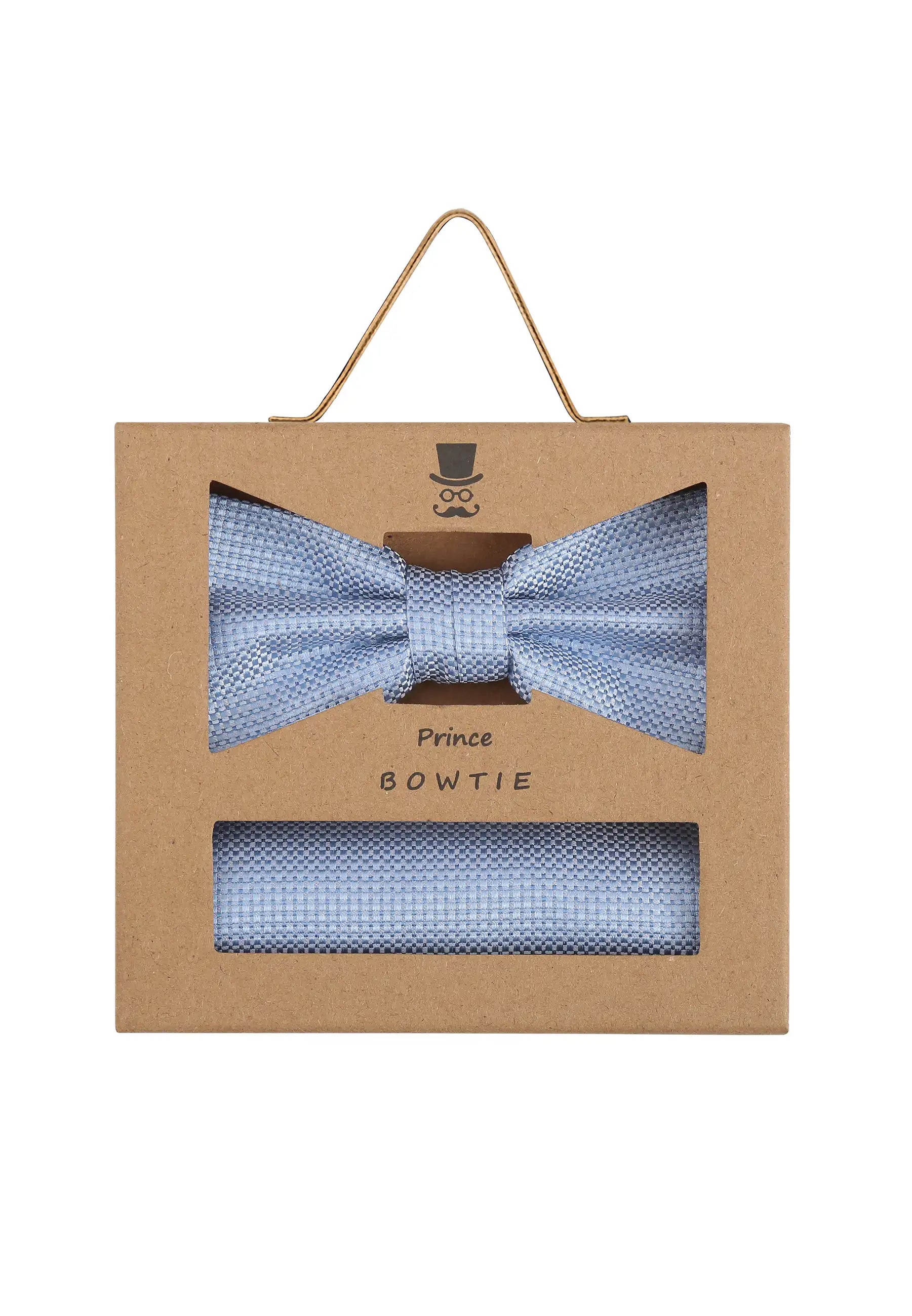 (Hellblau) Fliege Einstecktuch Set Herren Mikromuster Seide – Geschenkverpackung Prince Bowtie