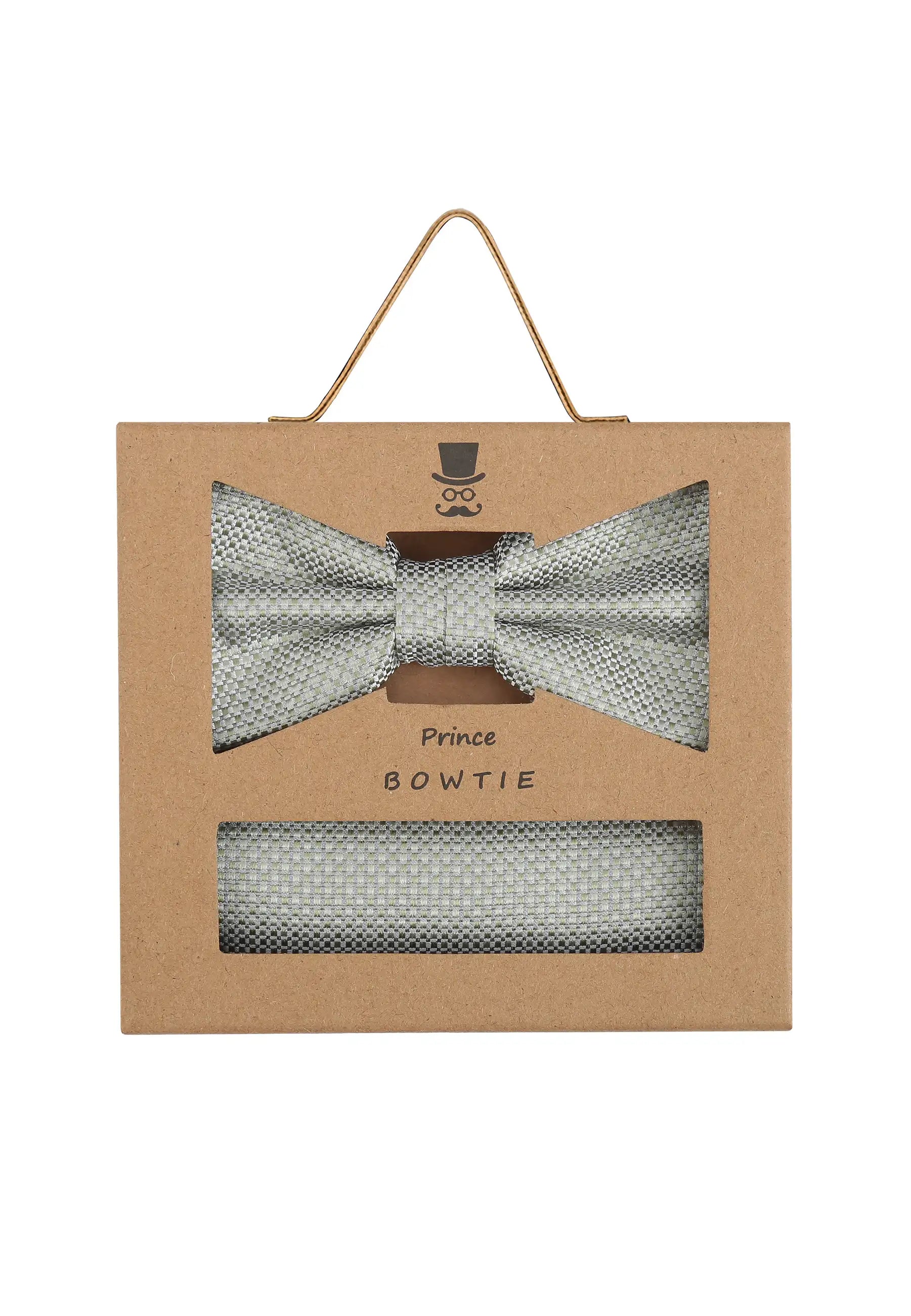 (Mint) Fliege Einstecktuch Set Herren Mikromuster Seide – Geschenkverpackung Prince Bowtie