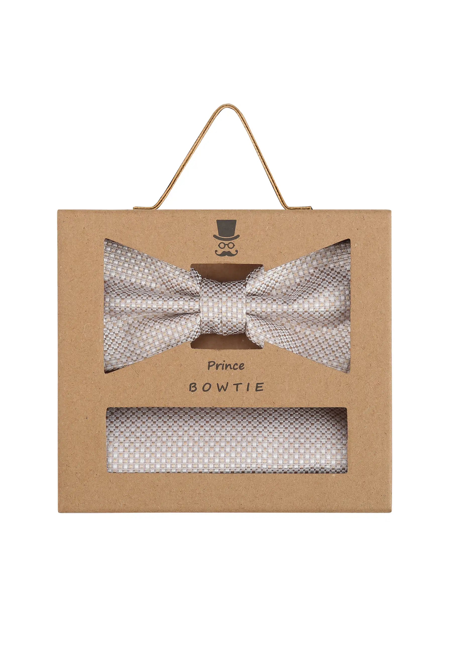 (Beige) Fliege Einstecktuch Set Herren Mikromuster Seide – Geschenkverpackung Prince Bowtie