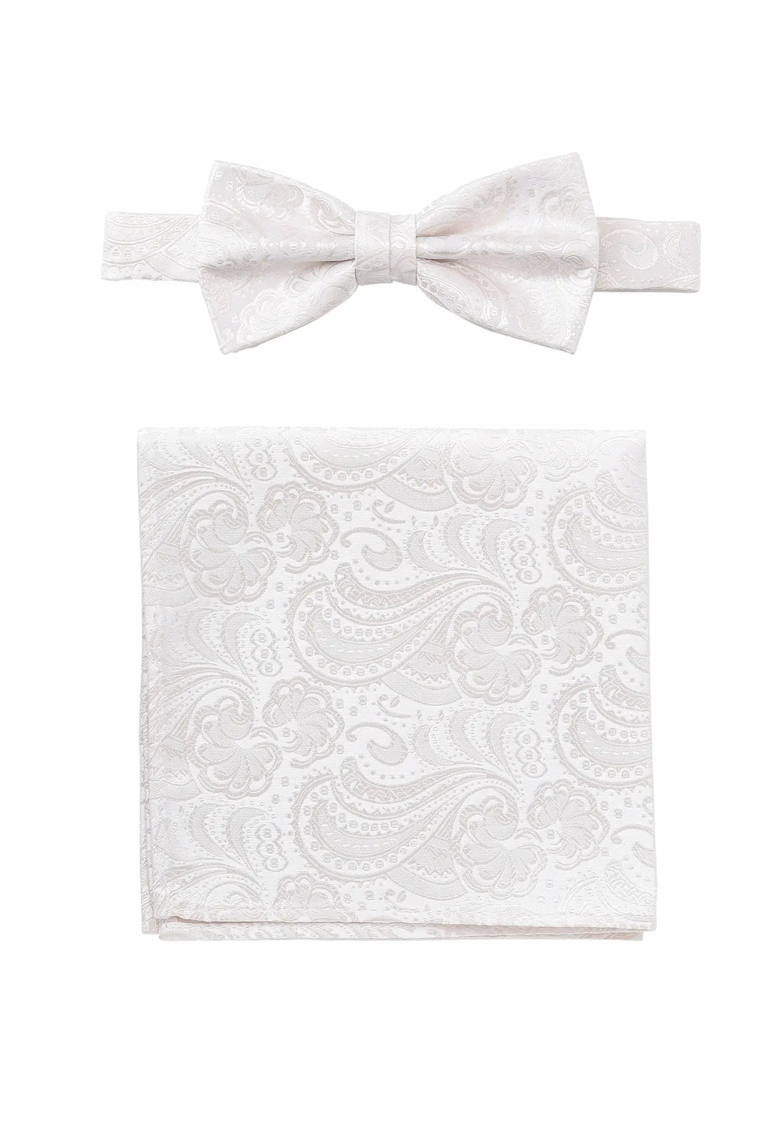 (Off-White) Fliege und Einstecktuch Herren Paisley Seide – Gesamtansicht