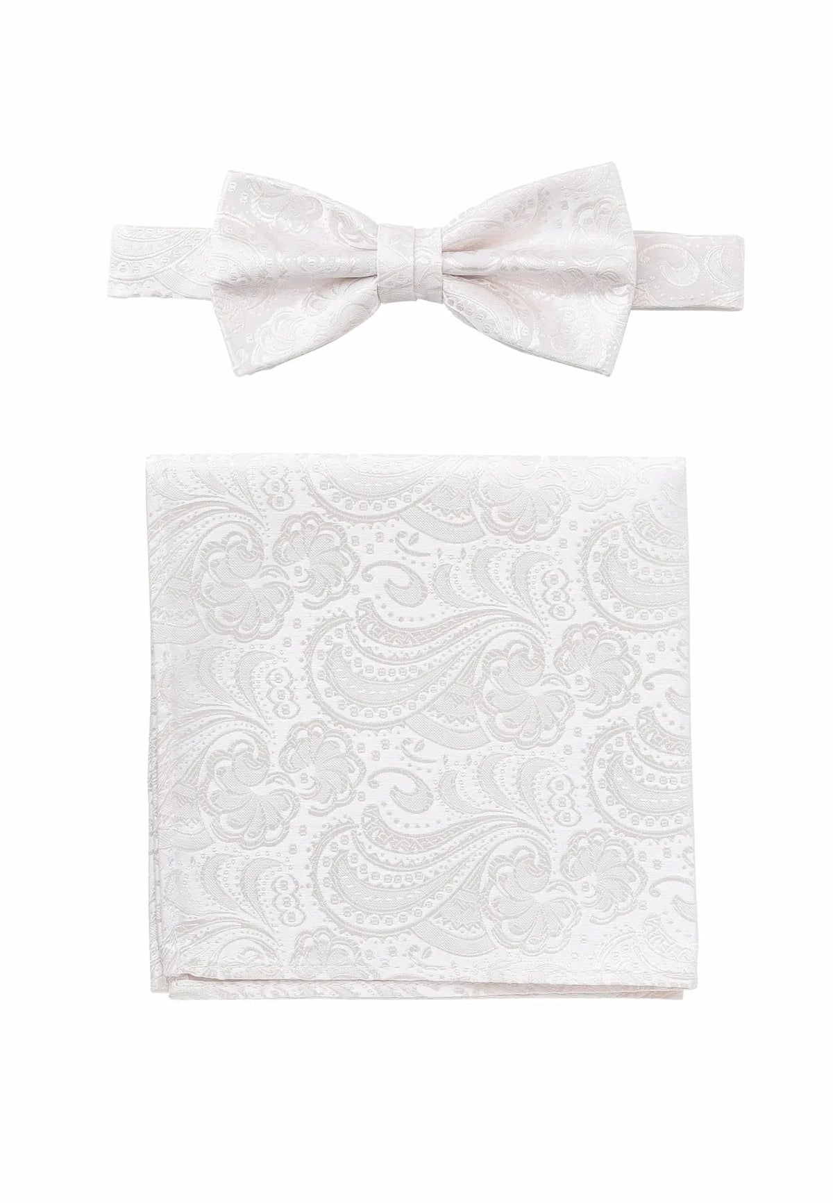 (Off-White) Fliege und Einstecktuch Herren Paisley Seide – Gesamtansicht