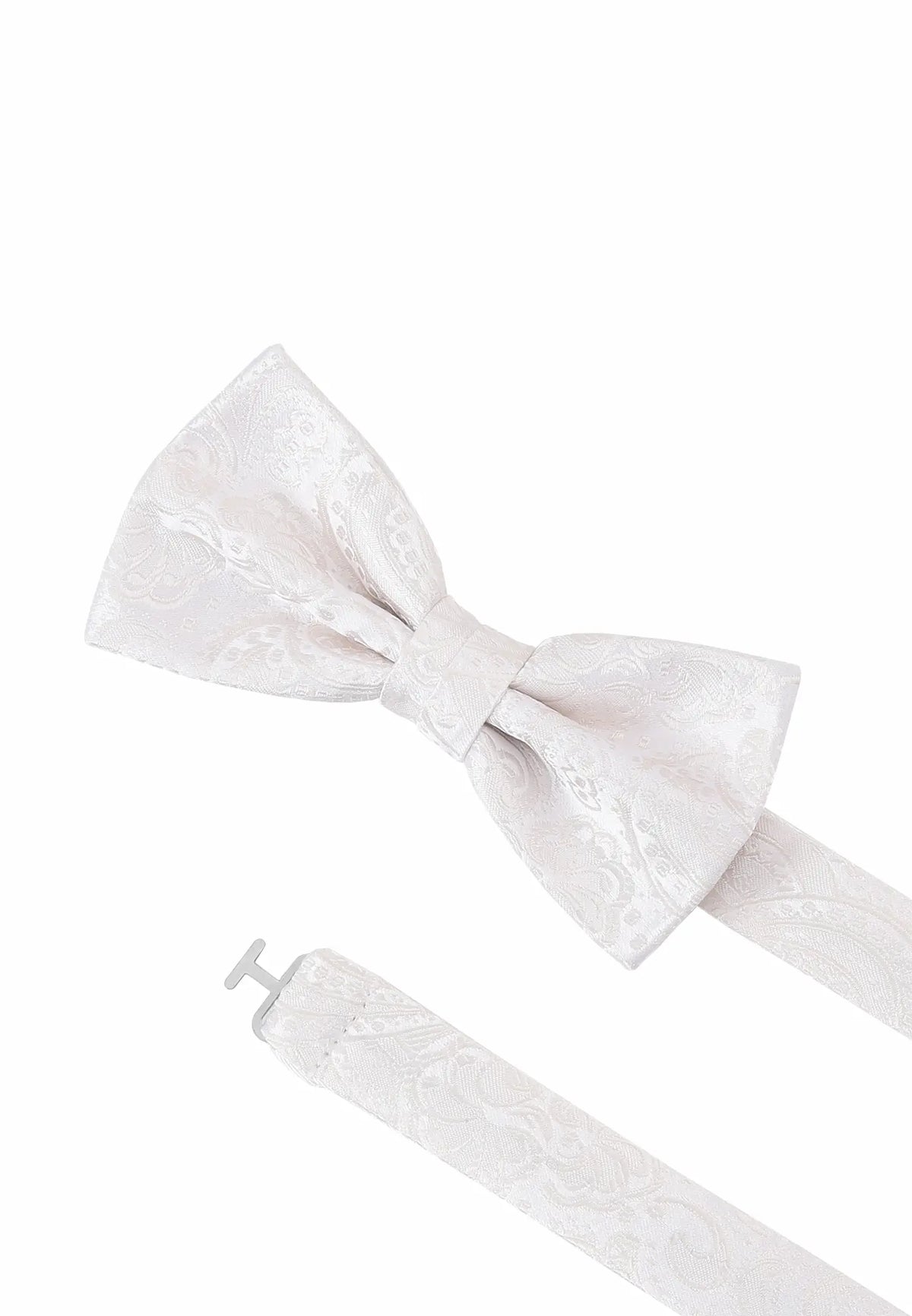 (Off-White) Fliege Paisley Seide – Detailansicht mit verstellbarem Größenband