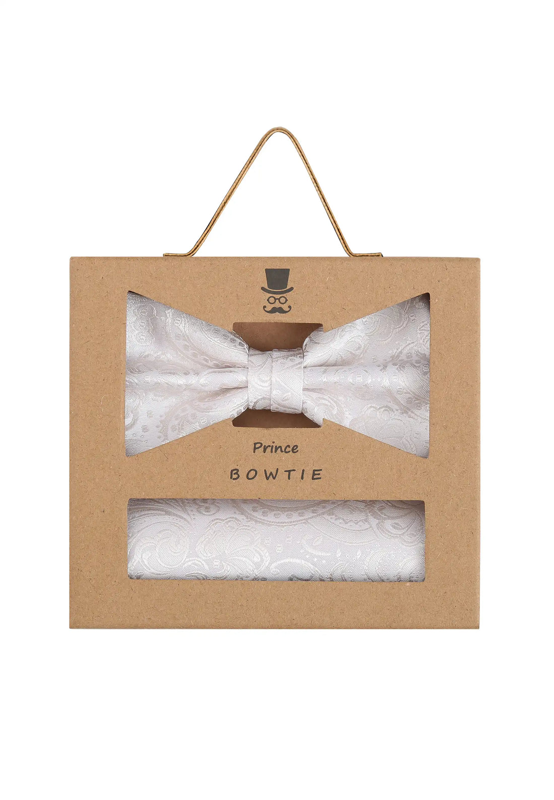 (Off-White) Fliege Einstecktuch Set Herren Paisley Seide – Geschenkverpackung Prince Bowtie