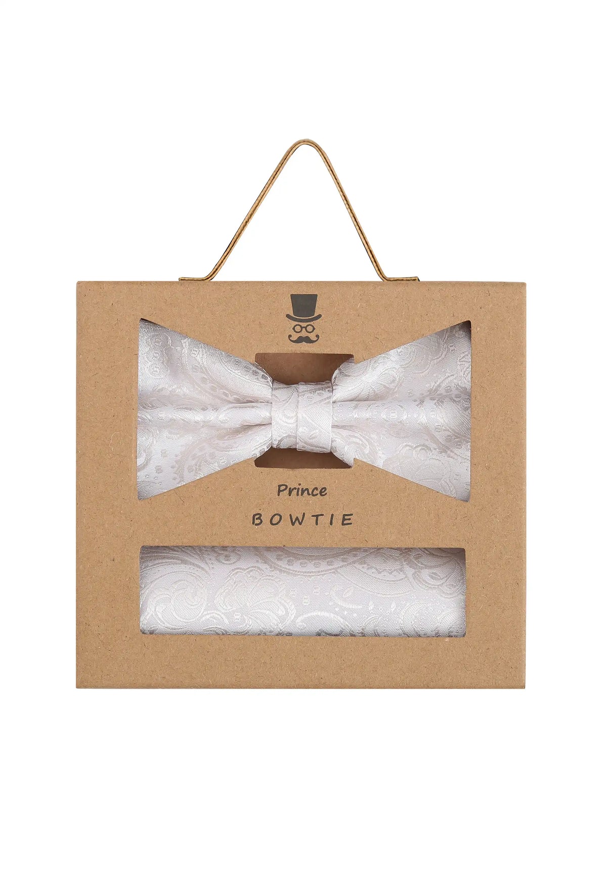 (Off-White) Fliege Einstecktuch Set Herren Paisley Seide – Geschenkverpackung Prince Bowtie