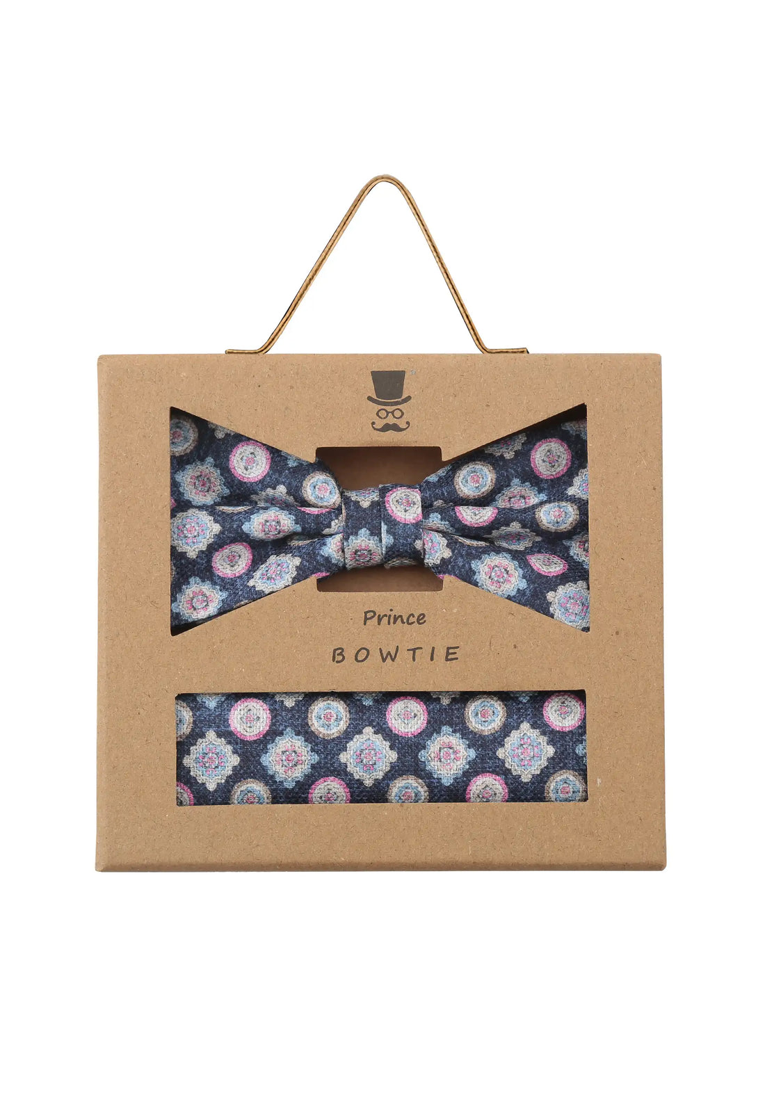 (Dunkelblau) Fliege Einstecktuch Set Medaillon-Muster – Geschenkverpackung Prince Bowtie