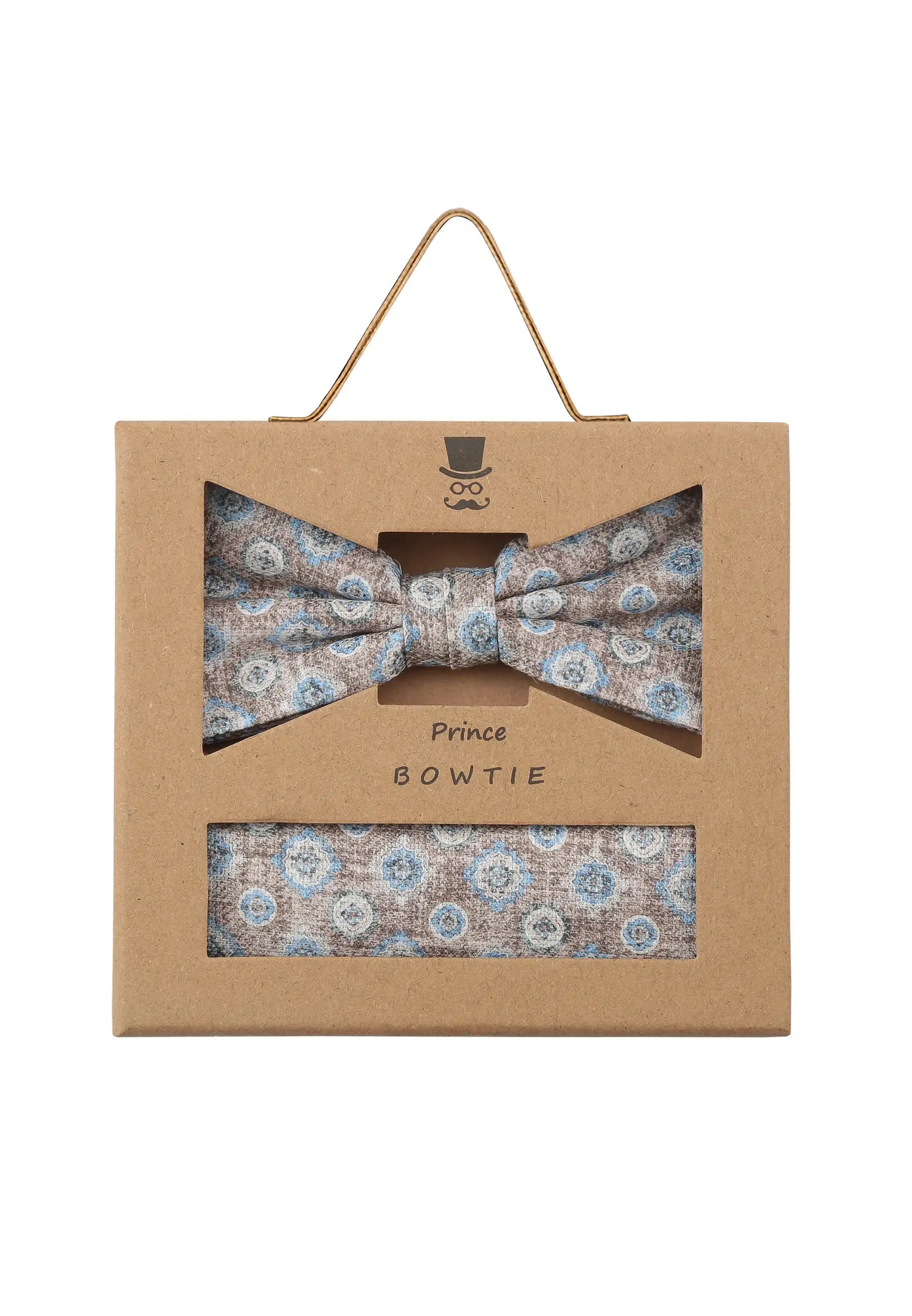 (Beige) Fliege Einstecktuch Set Medaillon-Muster – Geschenkverpackung Prince Bowtie