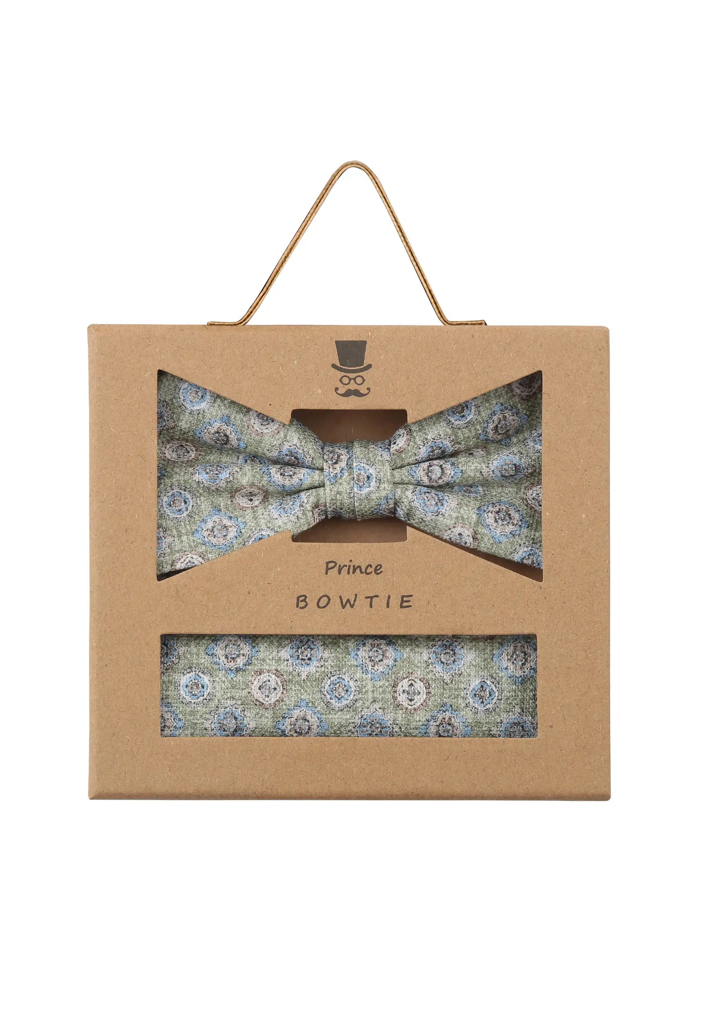 (Grün) Fliege Einstecktuch Set Medaillon-Muster – Geschenkverpackung Prince Bowtie